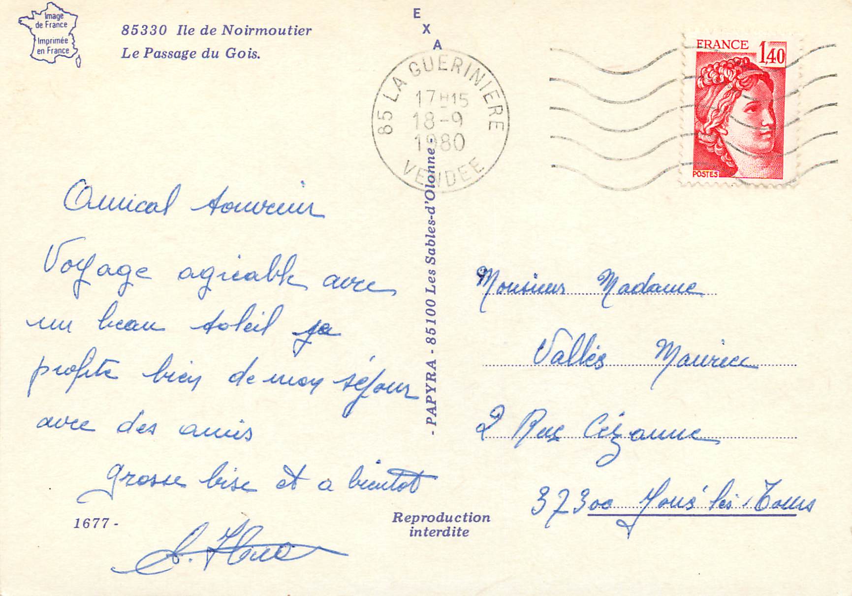 CPM Ile de Noirmoutier le Passage du Gois — Rückseite