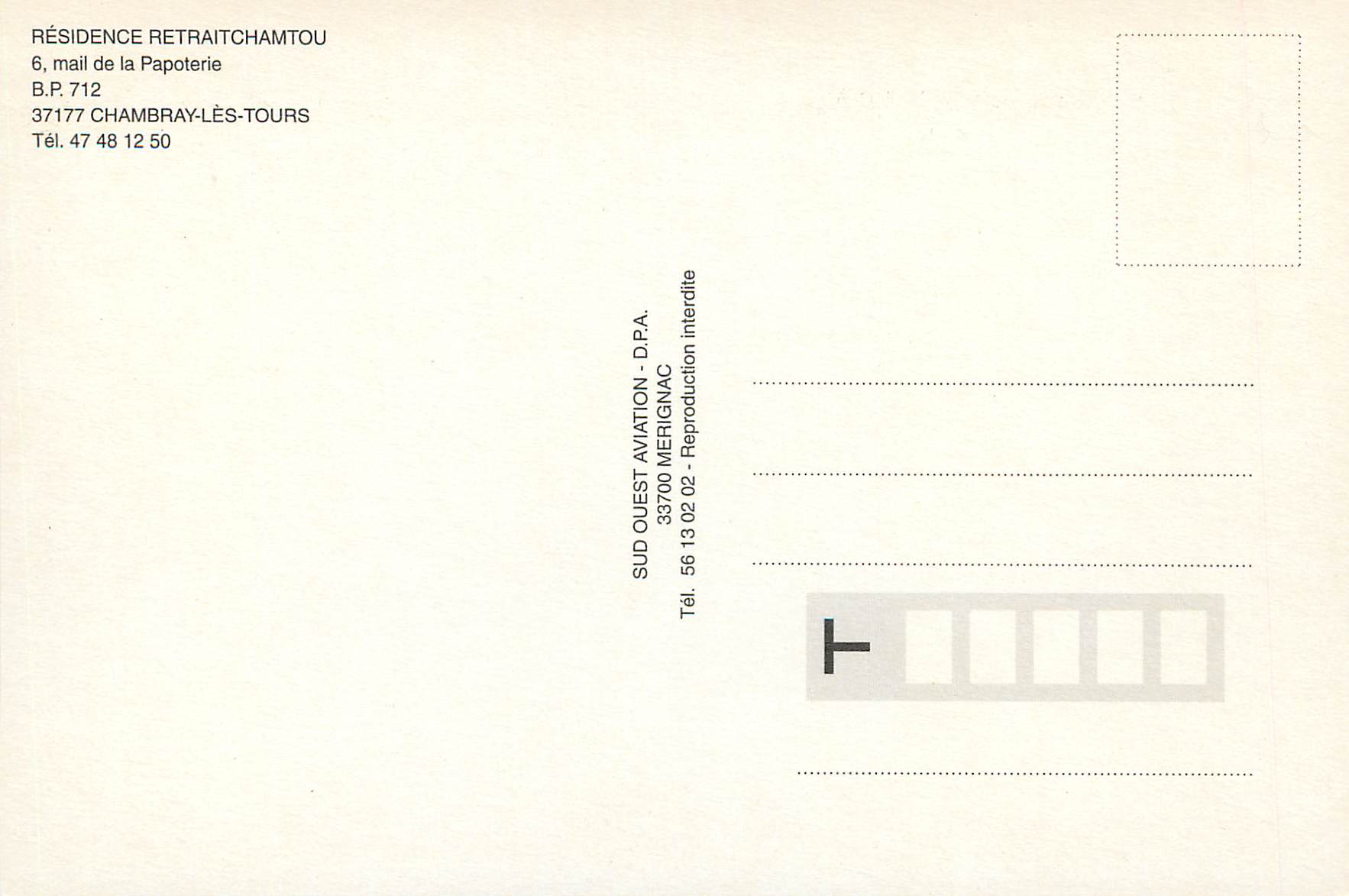 CPM Residence Retraitchamtou Mail de la Papoterie Chambray les Tours — Rückseite