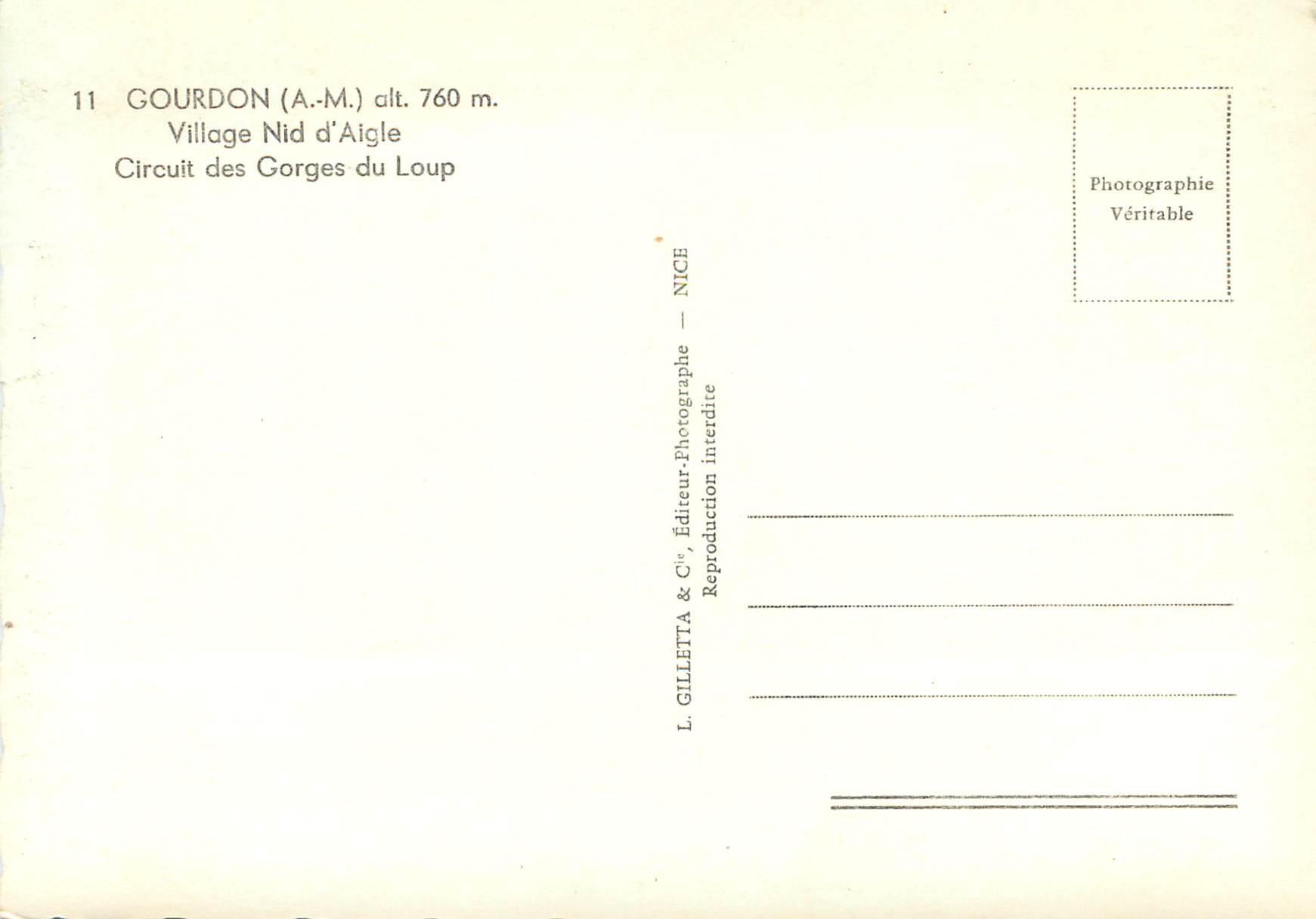 Gourdon (A.-M.) — Village Nid d'Aigle — L. Gilletta & Cie, Nice — Rückseite