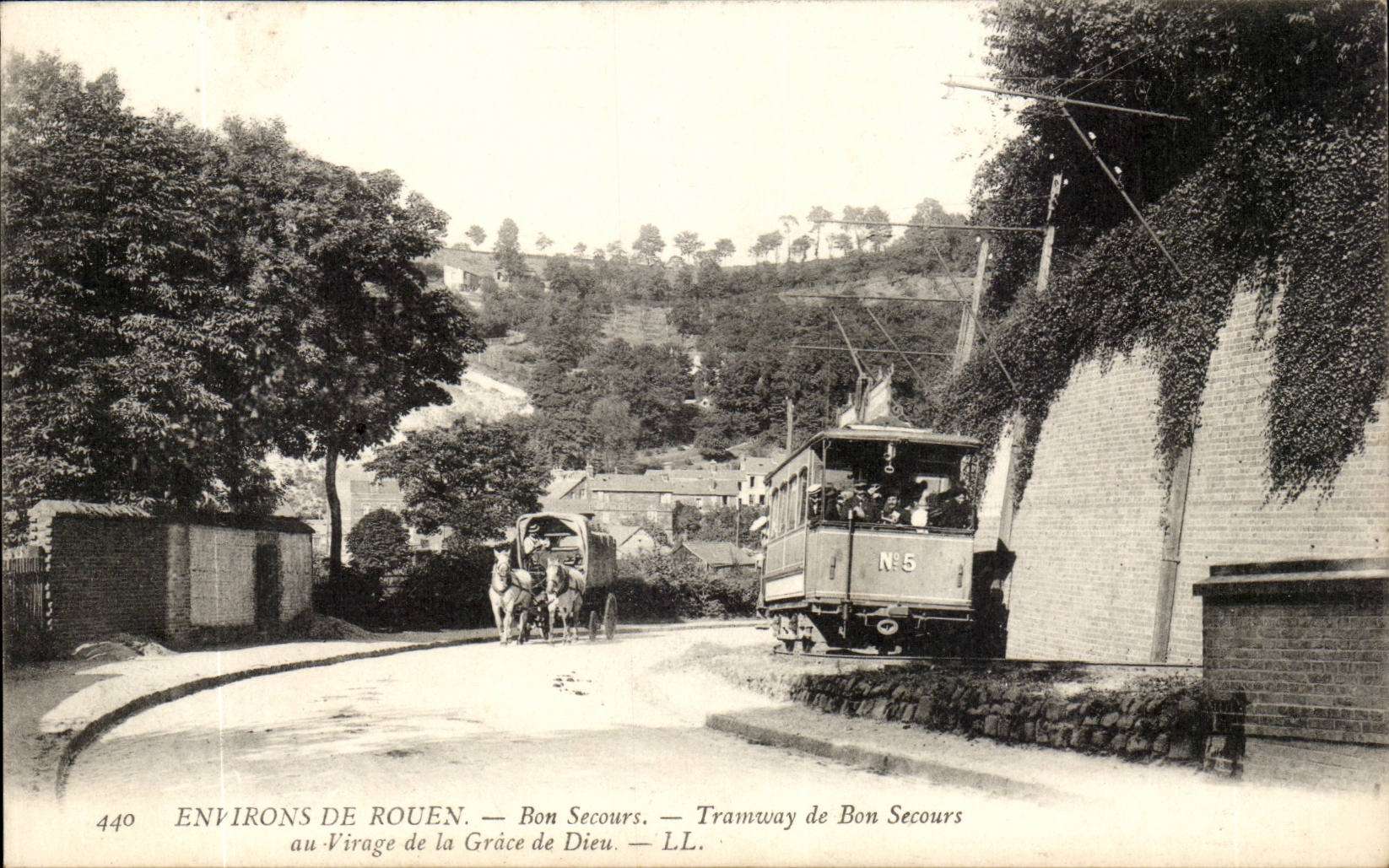 Alrededor de Rouen — Viraje de la Gracia de Dios — Tranvía de Bon Secours — N°5 — LL.