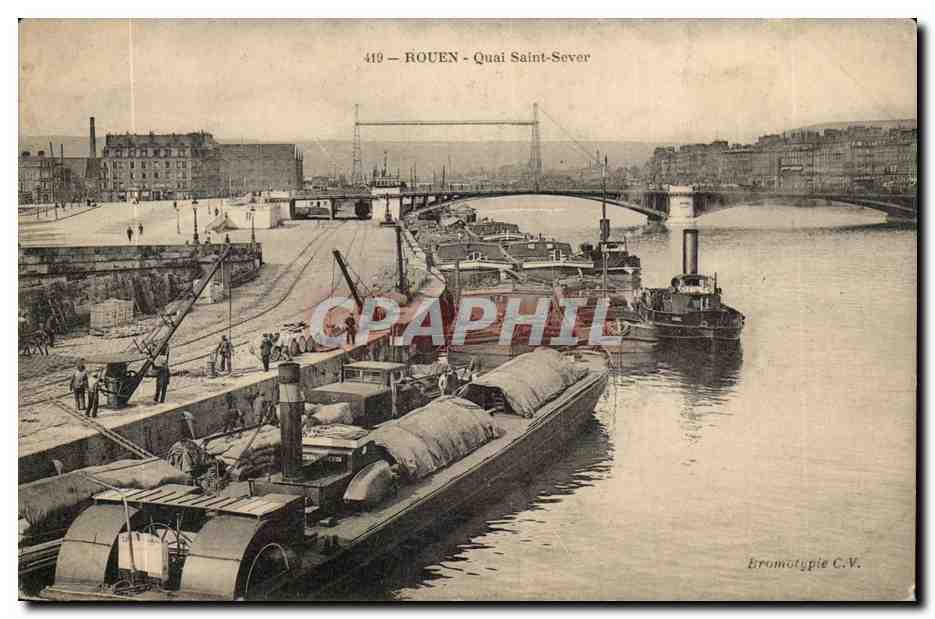 Rouen - Muelle Saint-Sever — vista del puerto con barcos y muelle — Bromotype C.V.