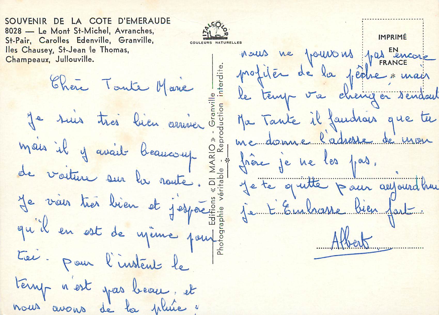 CPM souvenir de la cote d'emeraude le mont st michel avranches st pair carolles edenville granville iles chausey st jean — Rückseite
