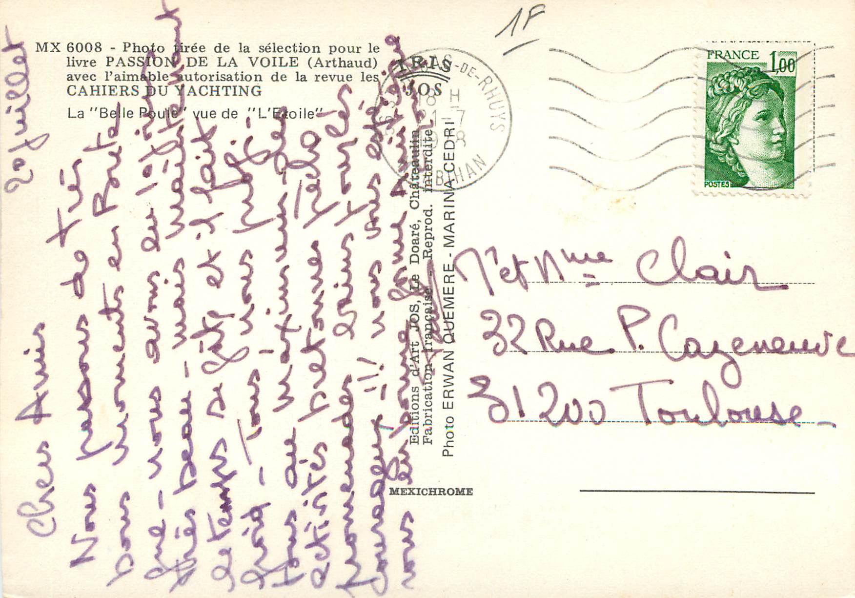 Vue de la "Belle Poule" — photo tirée pour le livre PASSION DE LA VOILE (Arthaud) — Éditions d'Art Jos. Ze Daéré — Reverso