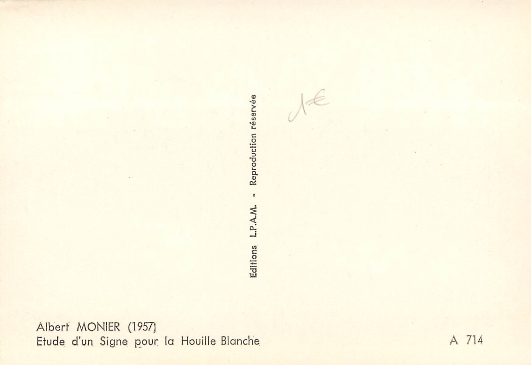 CPM albert monier (1957) etude d'un sugne pour la houille blanche — Rückseite