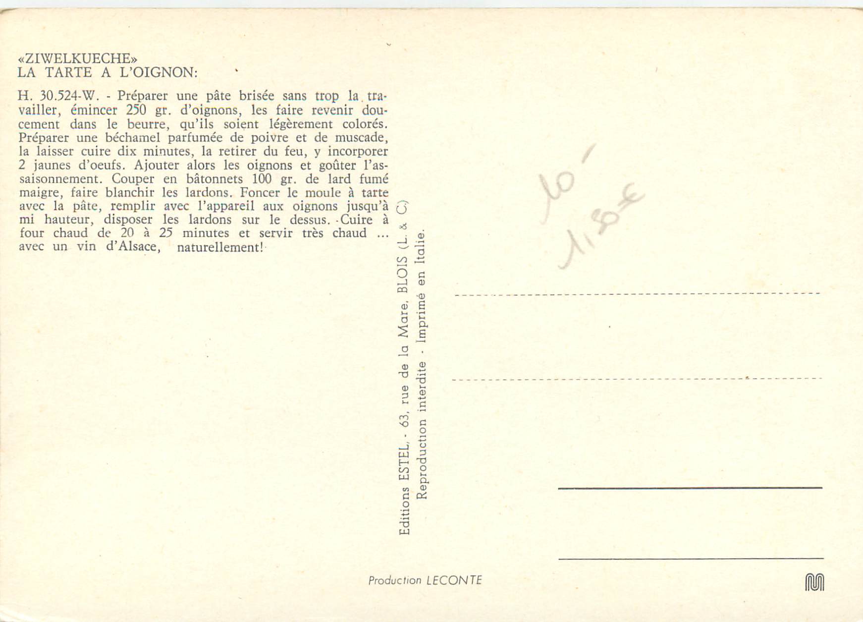 CPM Ziwelkueche la tarte a l'oignon — Verso