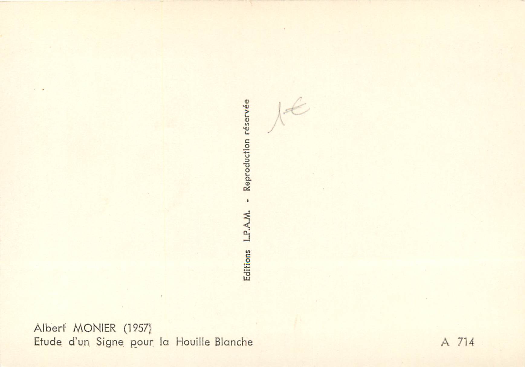 CPM Albert monier (1957) etude d'un signe pour la houille blanche — Rückseite