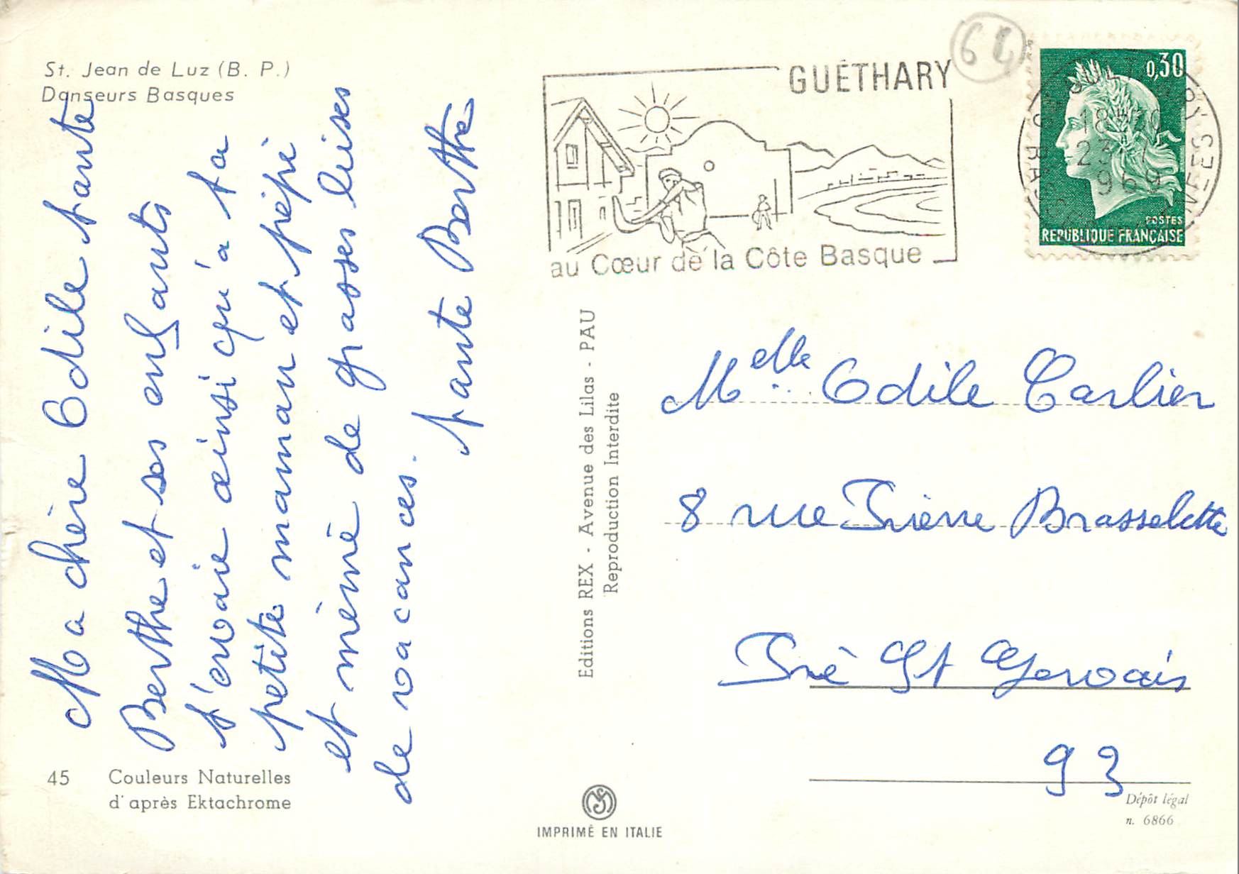 CPM St jean de luz (B P) danseur basques — Verso