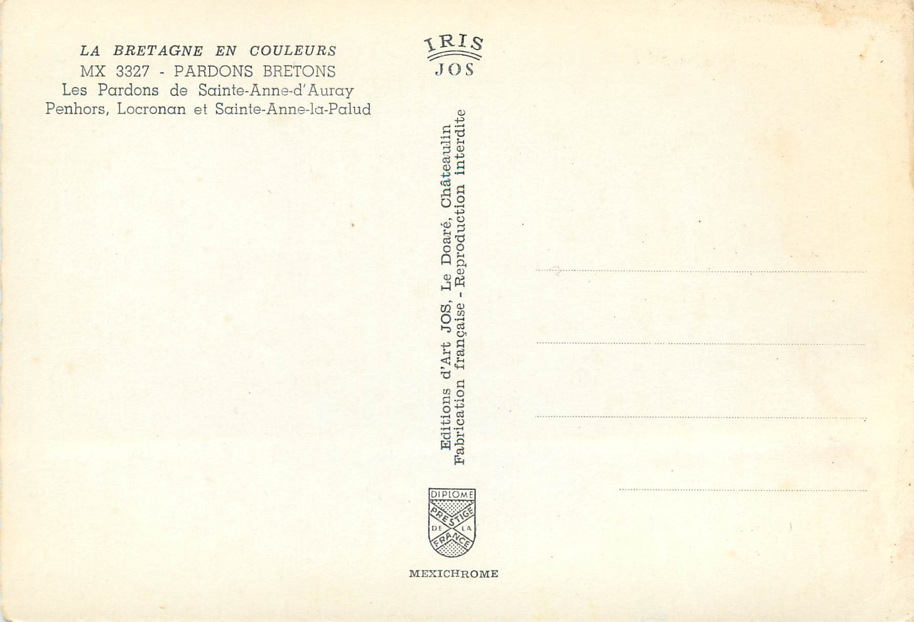 Pardons Bretons — Pardons de Sainte-Anne-d'Auray, Penhors et Locronan — Verso