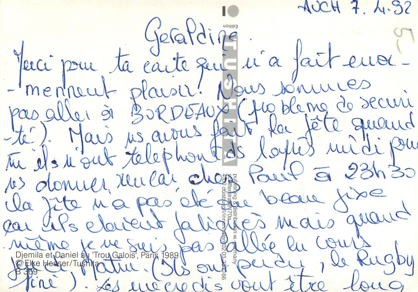 CPM Djemila et daniel au trou galois paris 1989 — Rückseite