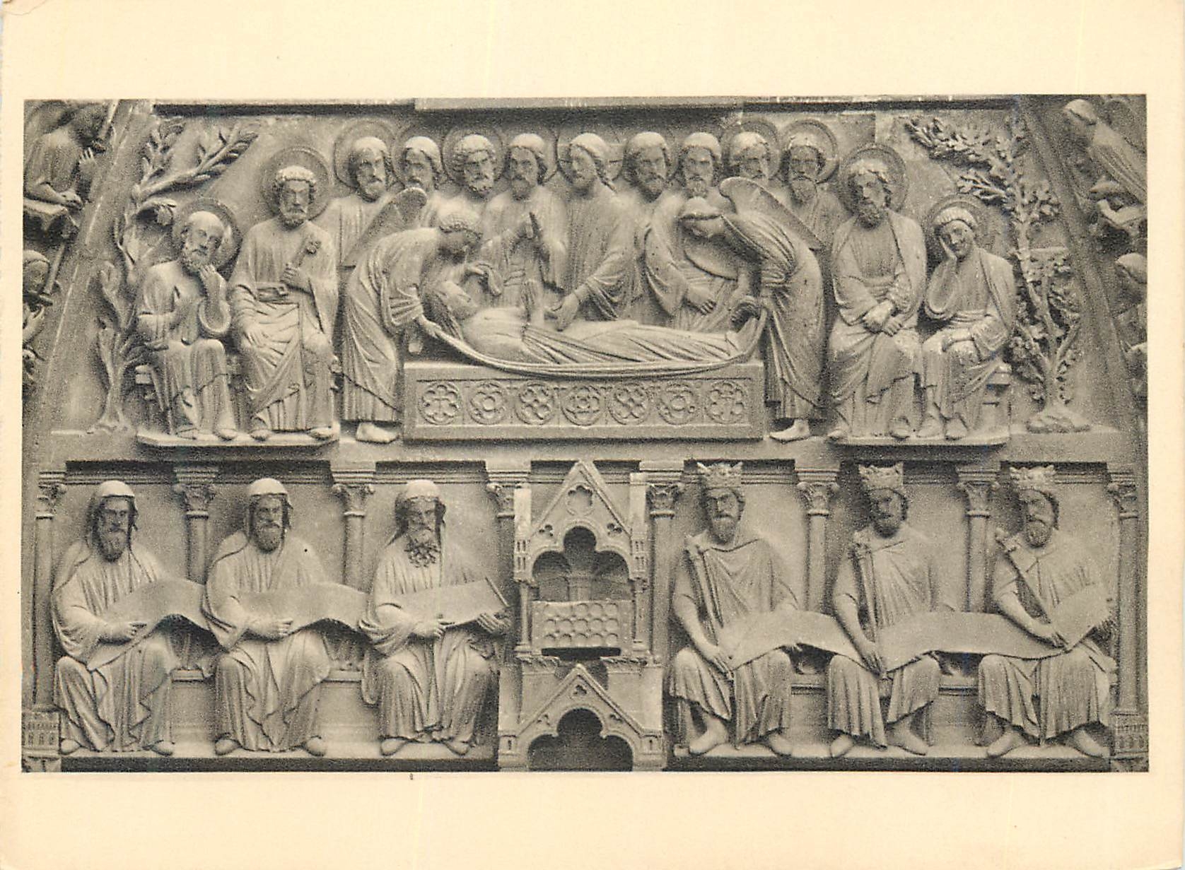 CPM Portail de la vierge detail du tympan ressurrection de la vierge trois rois et trois prophetes