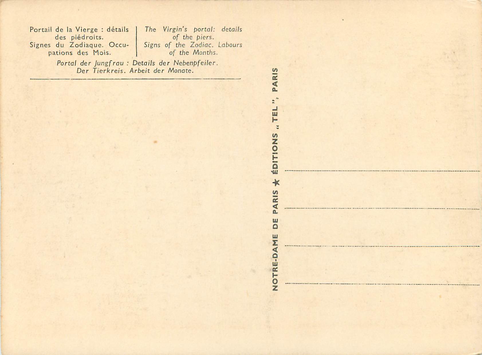 CPM Portail de la vierge detail des piedroits signes du zodiaque occupations des mois — Rückseite