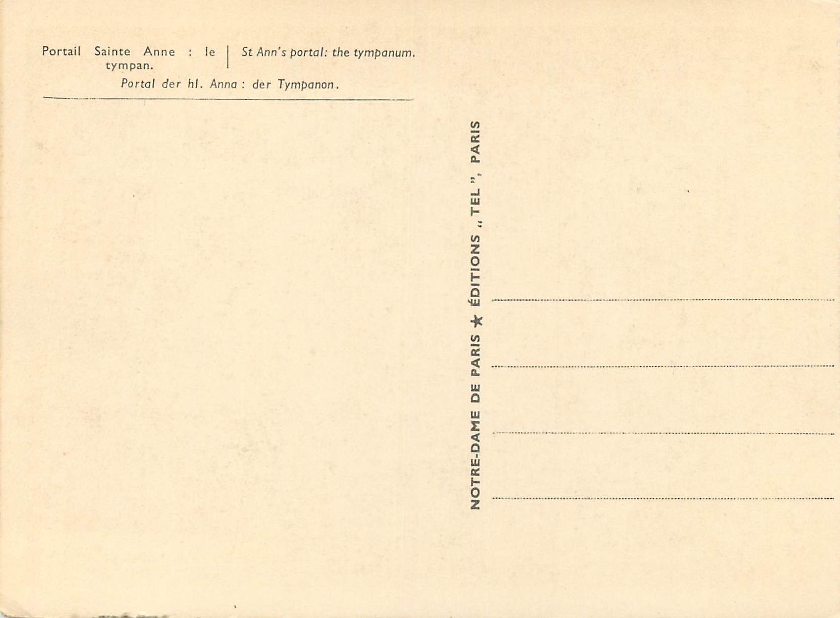 CPM Portail sainte anne le tympan — Verso