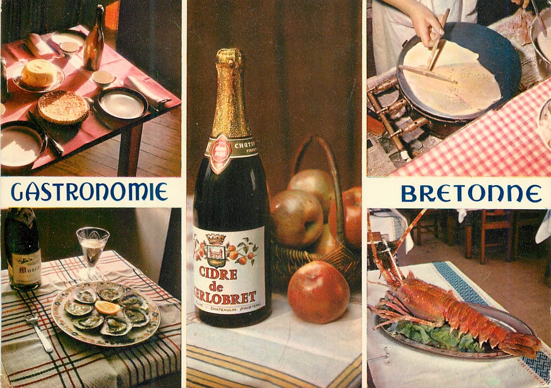 CPM La bretagne en couleurs l galette  les huitres le cidre les crepes la langouste