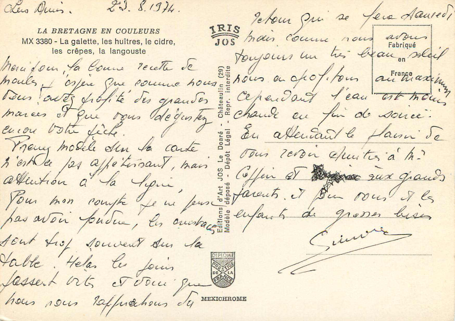 CPM La bretagne en couleurs l galette  les huitres le cidre les crepes la langouste — Back