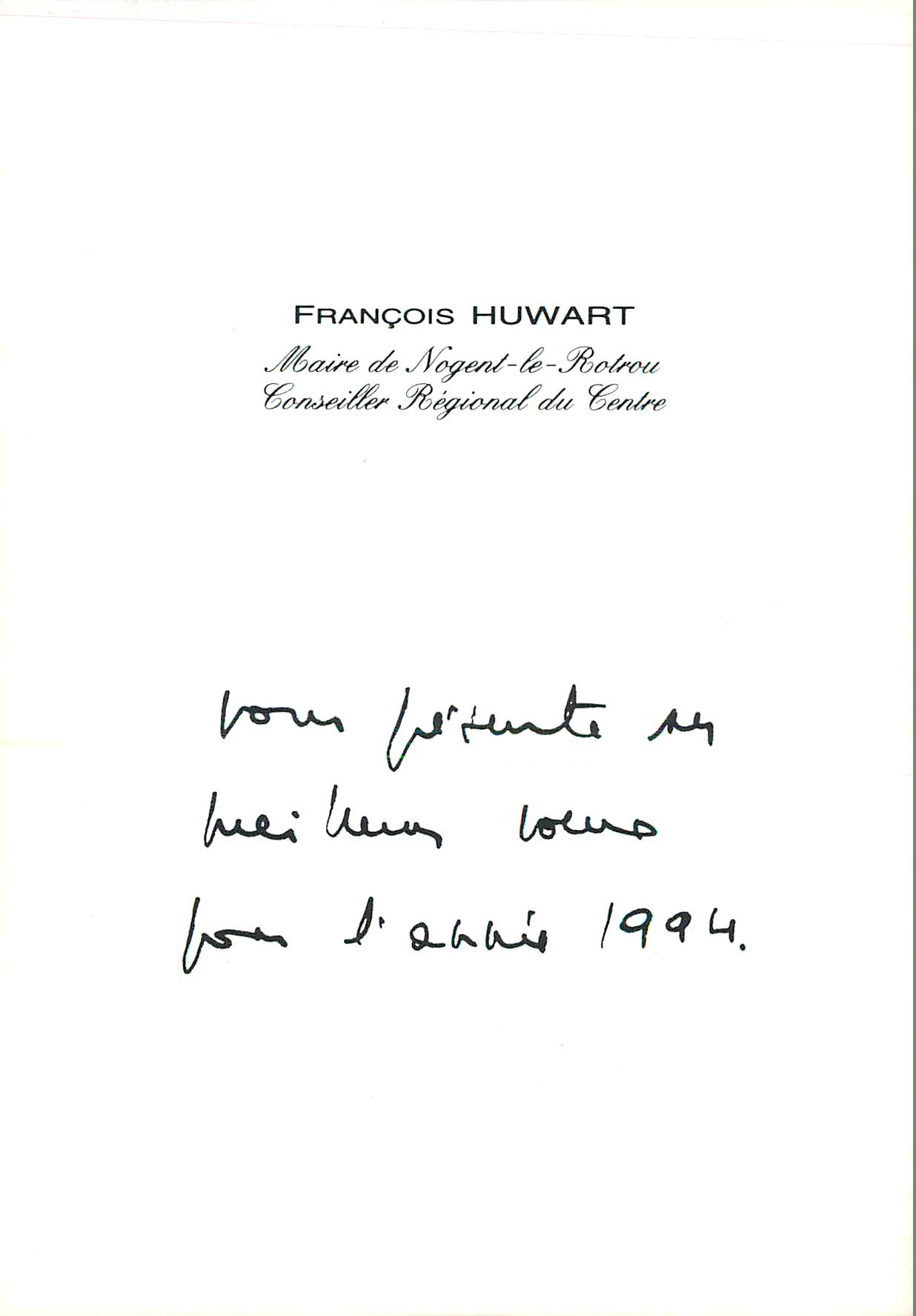 CPM Francois huwart Nogent le Rotrou Vœu — Verso
