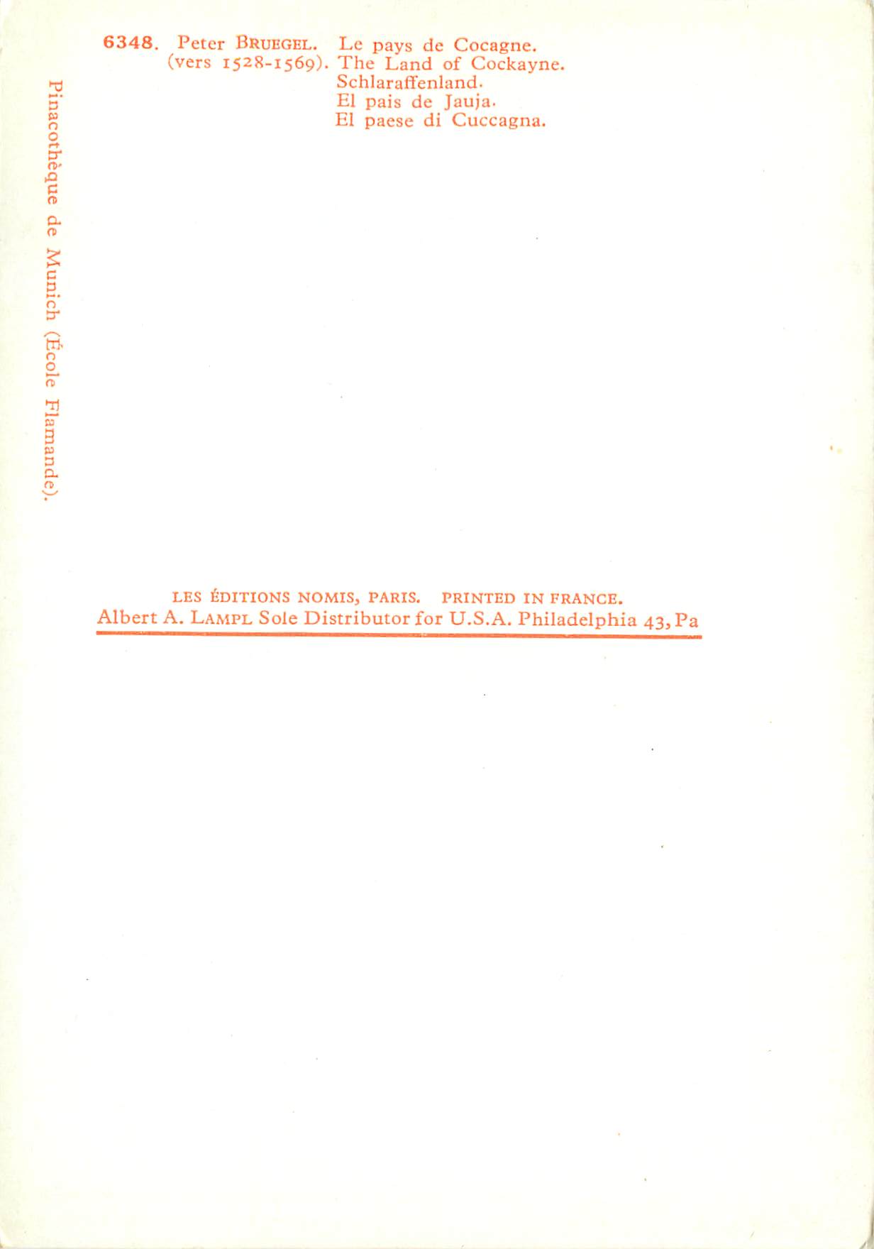 CPM Peter brueghel les pays de cocagne (vers 1528 1566) — Verso