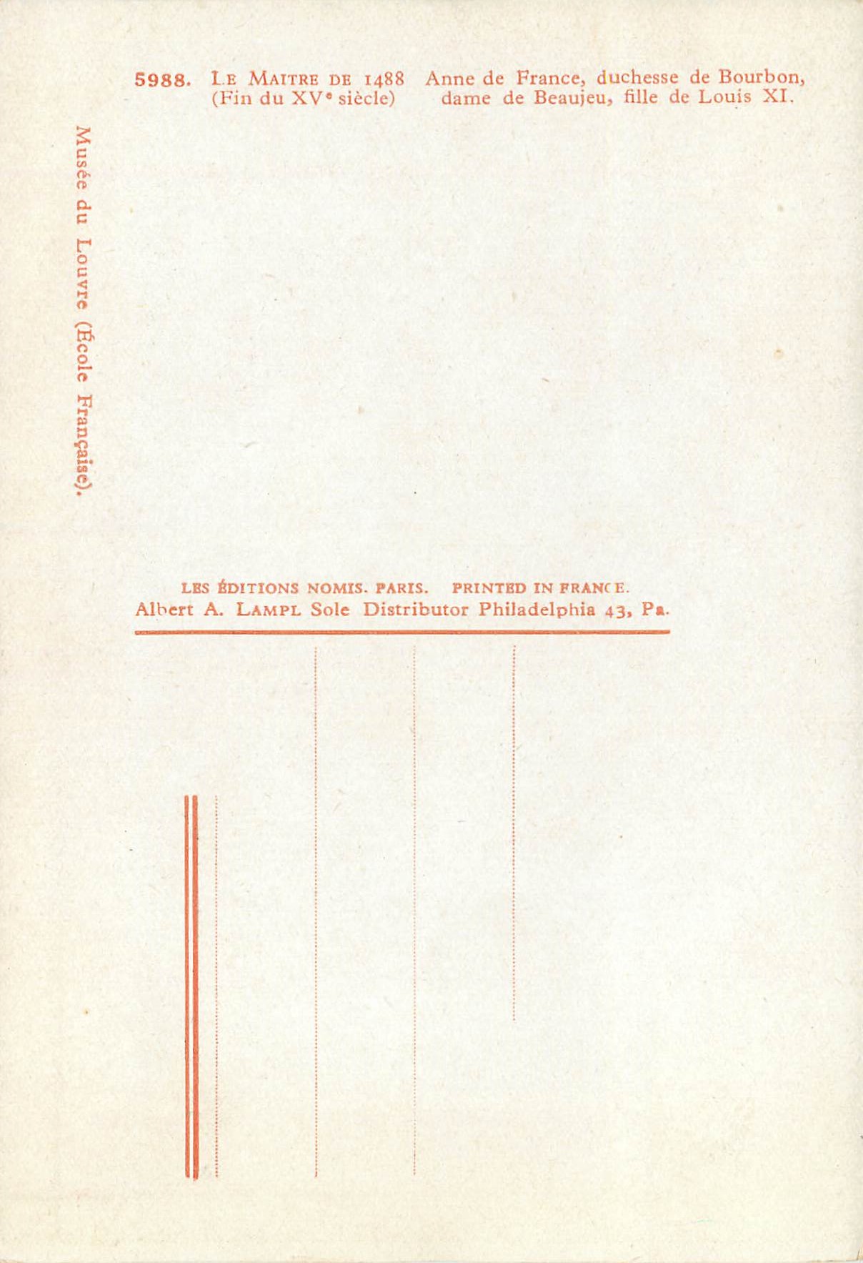 CPM Le maitre de 1488 (fin du XVe s) anne de france ducheste de bourbon dame de beaujeu fille de louis XI — Back