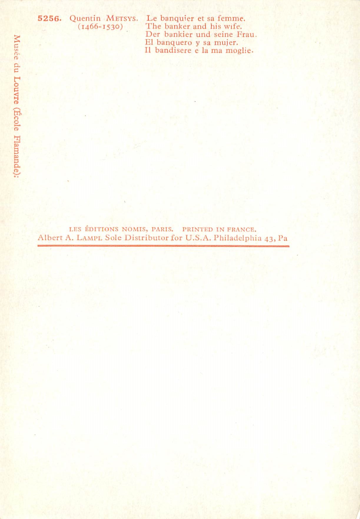 CPM Quentin metsys (1466 1530) le banquier et sa femme — Verso