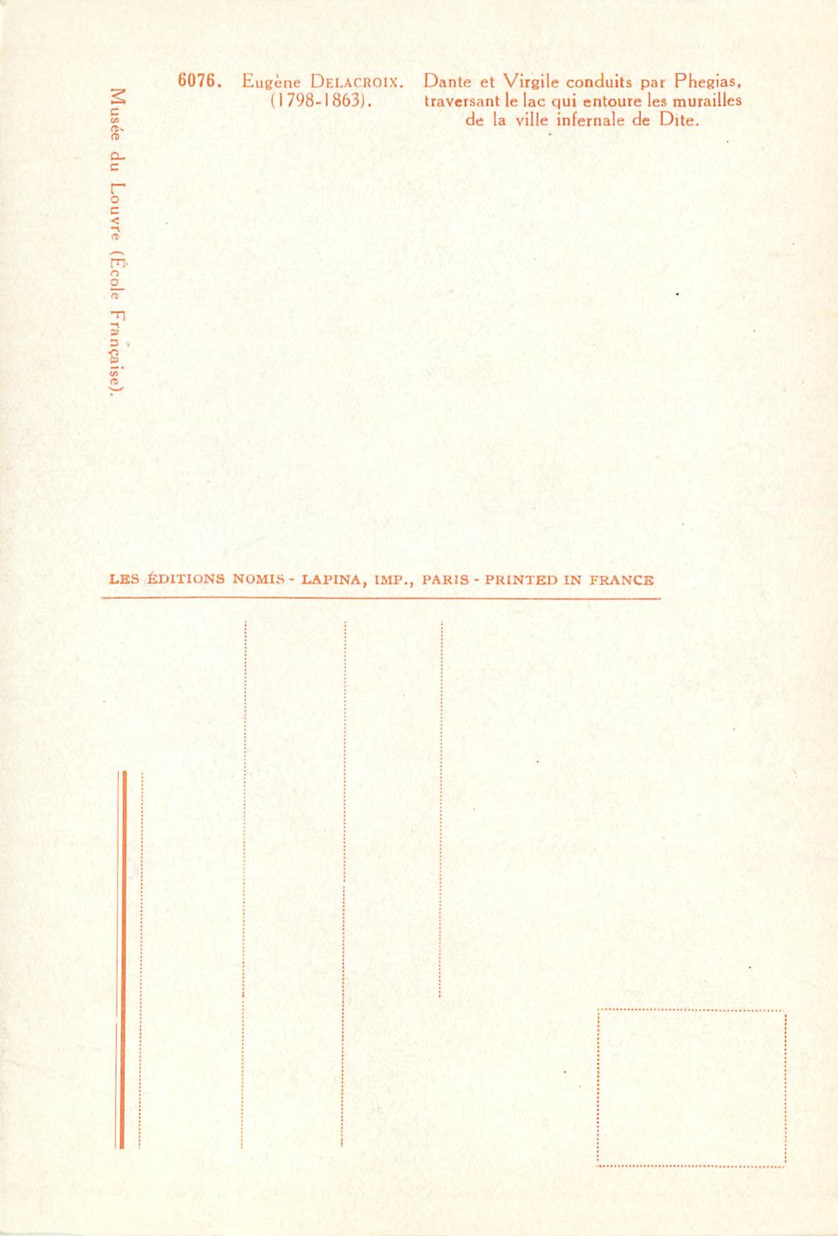 CPM Eugene dalacroix (1798 1863) dante et virgile conduite par phegas — Verso