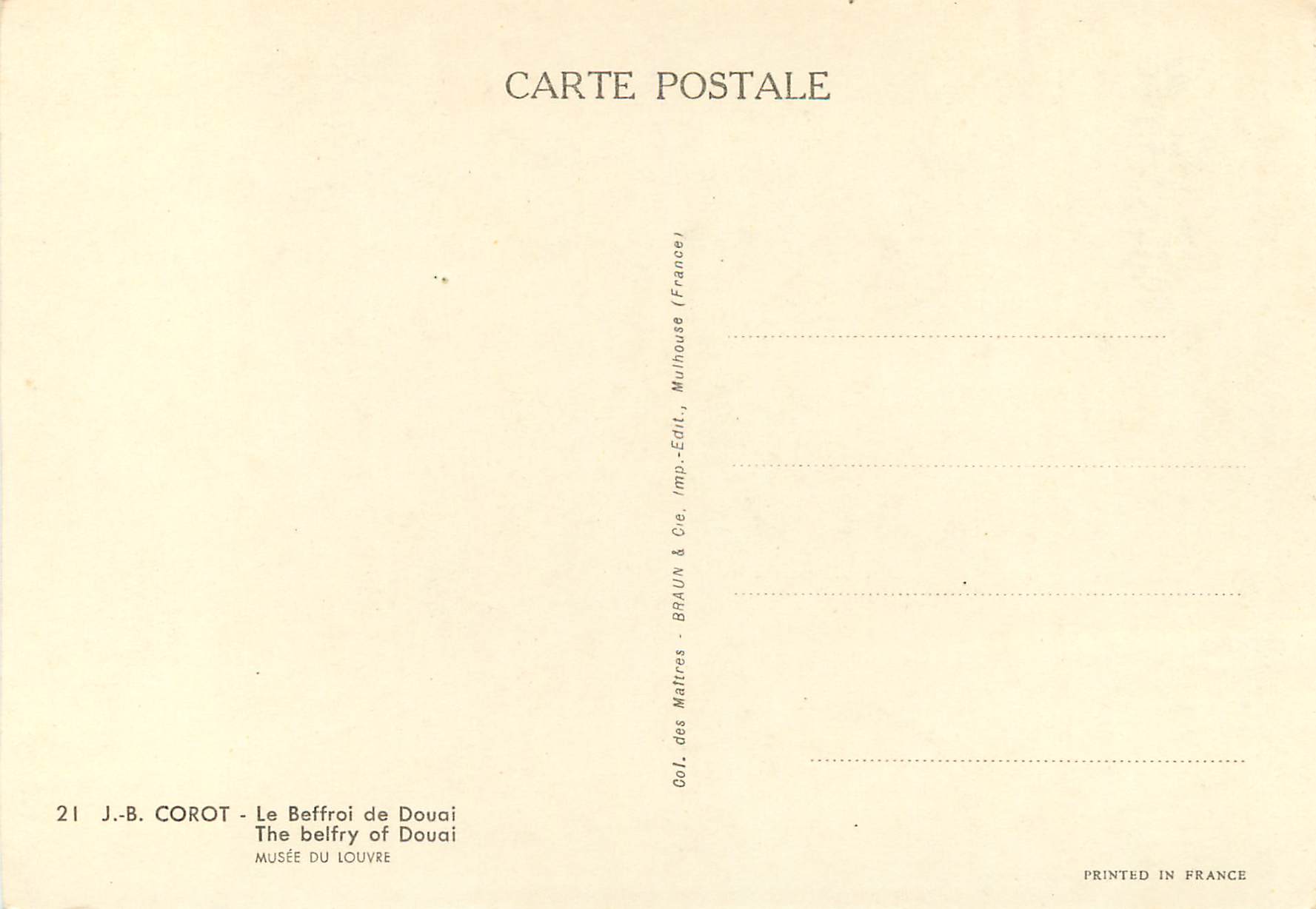 Le Beffroi de Douai — peinture de J.-B. Corot — édition Braun & Cie, Mulhouse — Verso