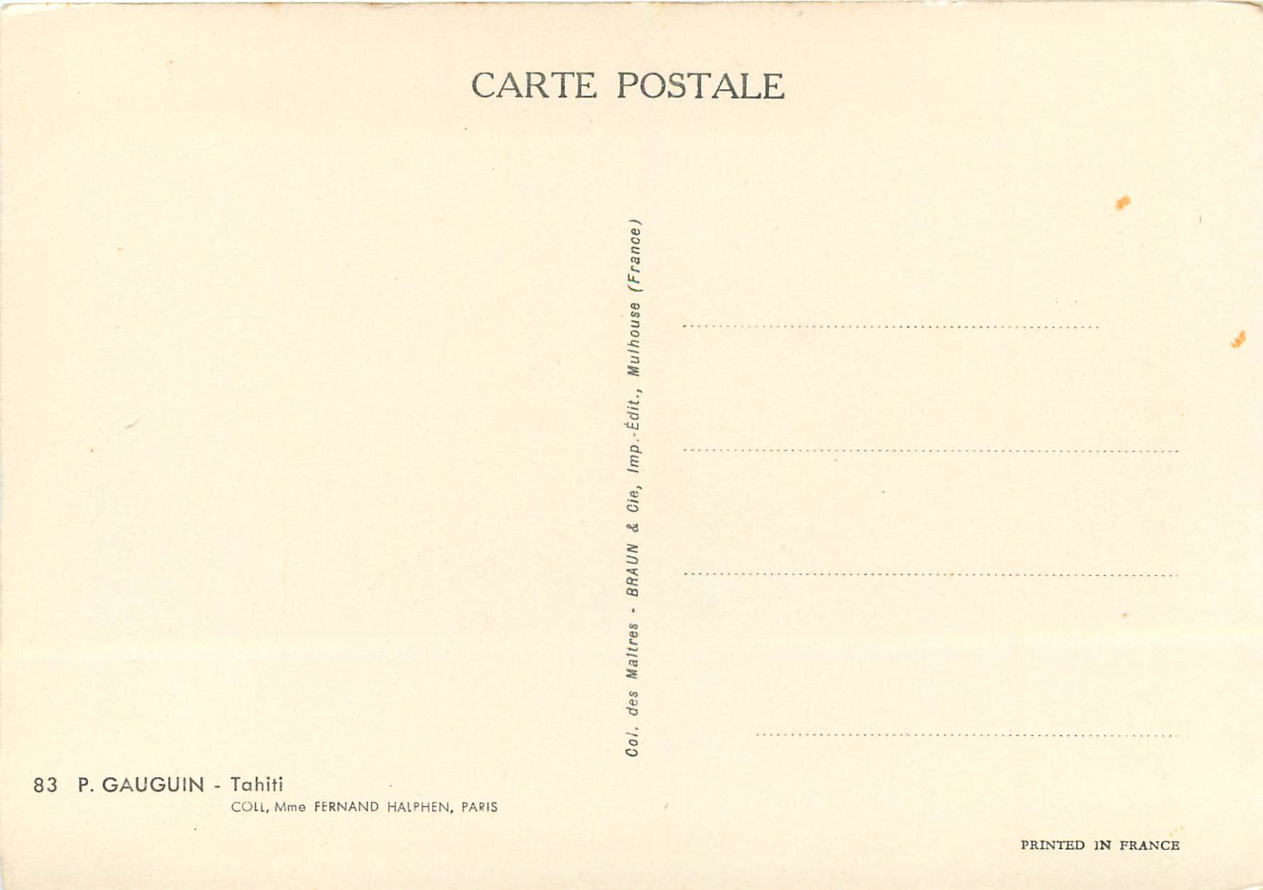 CPM P gauguin tahiti — Rückseite