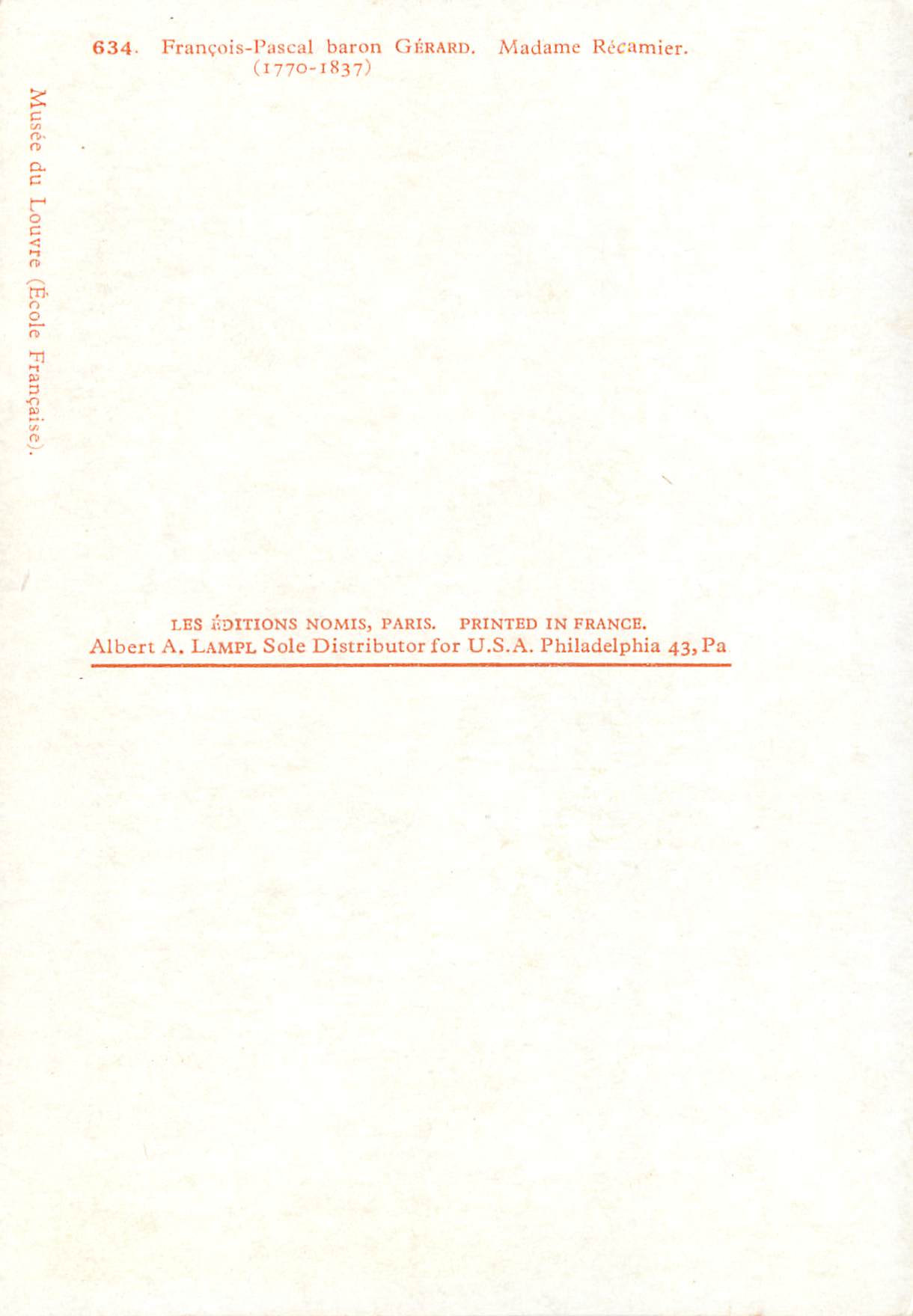 CPM Francois pascal gerard madame recamier (1770 1837) — Verso