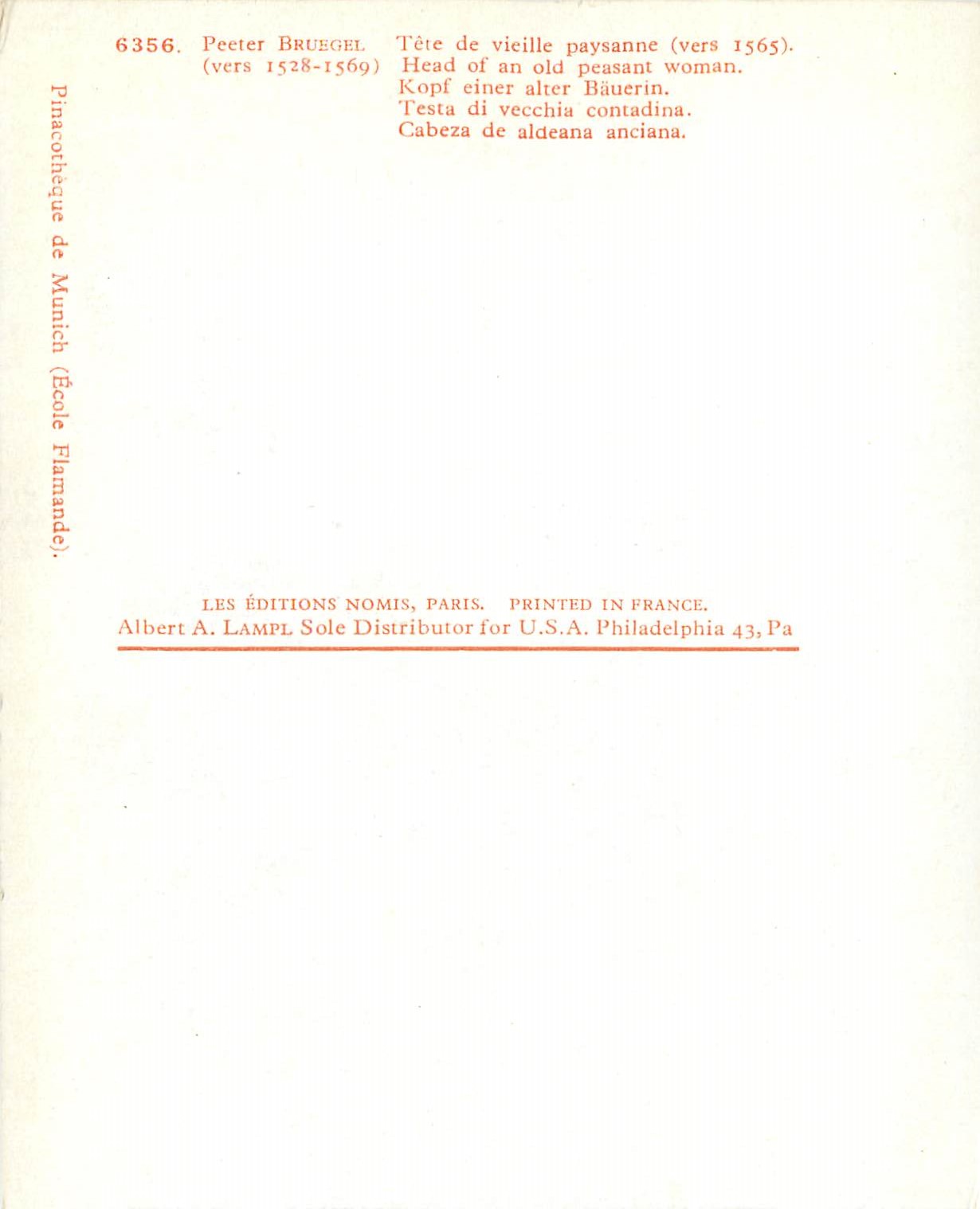 CPM Peeter brughel (vers 1528 1569) tete de vieille paysanne (vers 1565) — Verso