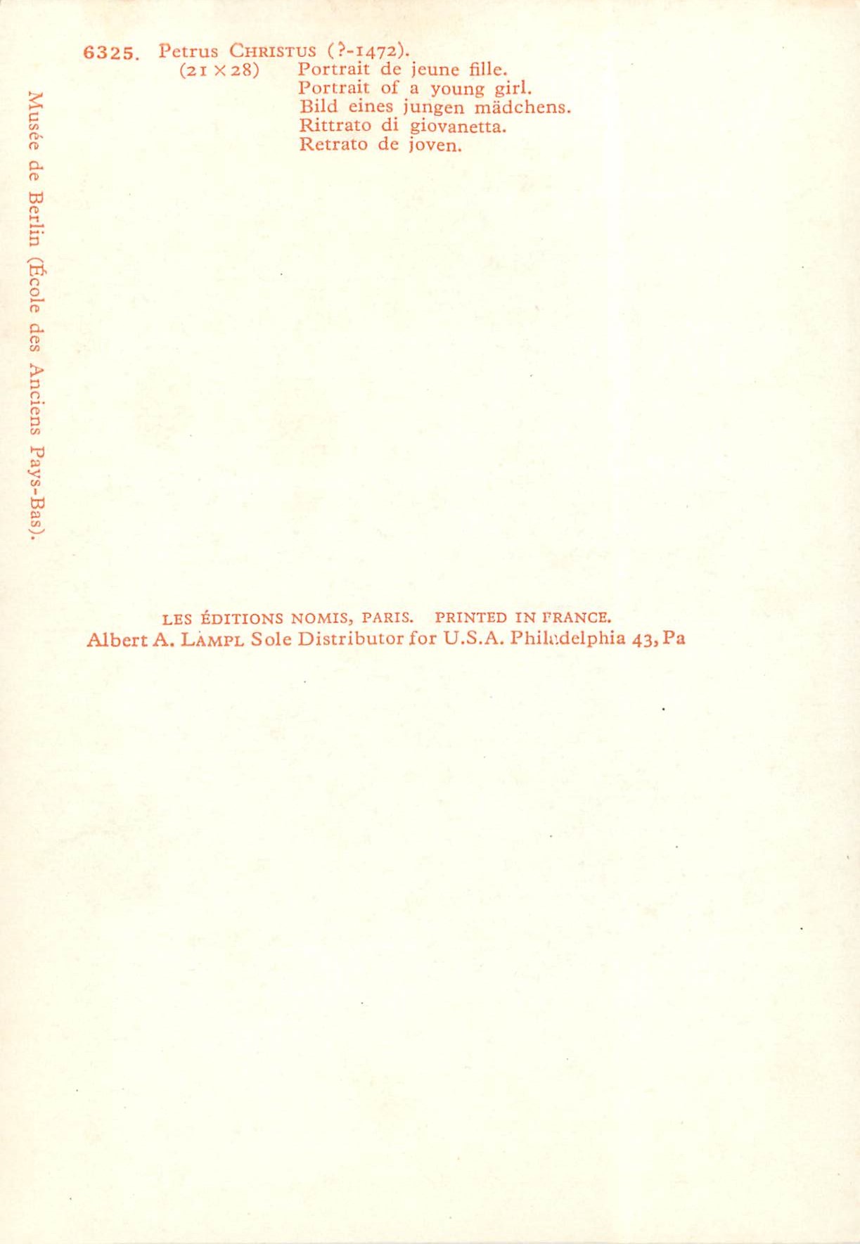 CPM Petruis christus (? 1472) portrait de jeune fille — Verso