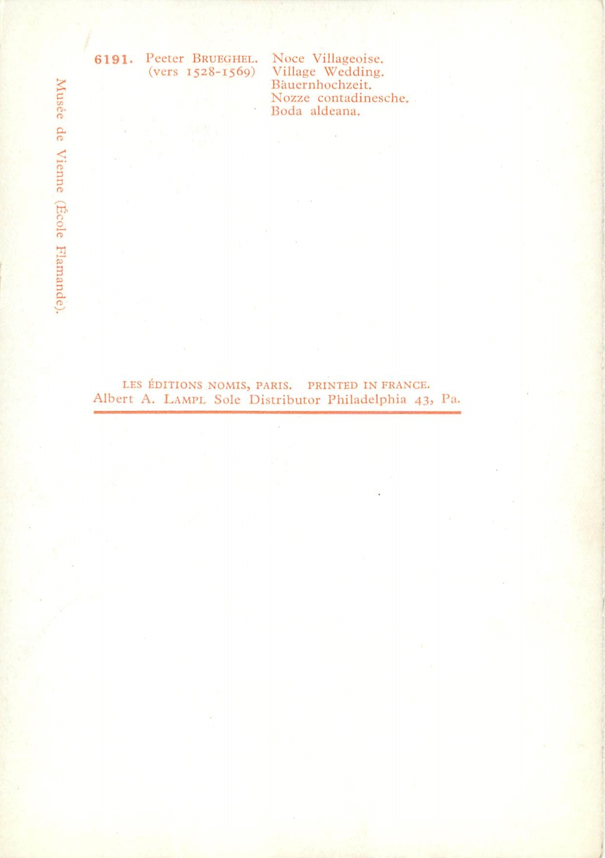 CPM Peter brueghel (vers 1528 1569) noce villageoise — Verso
