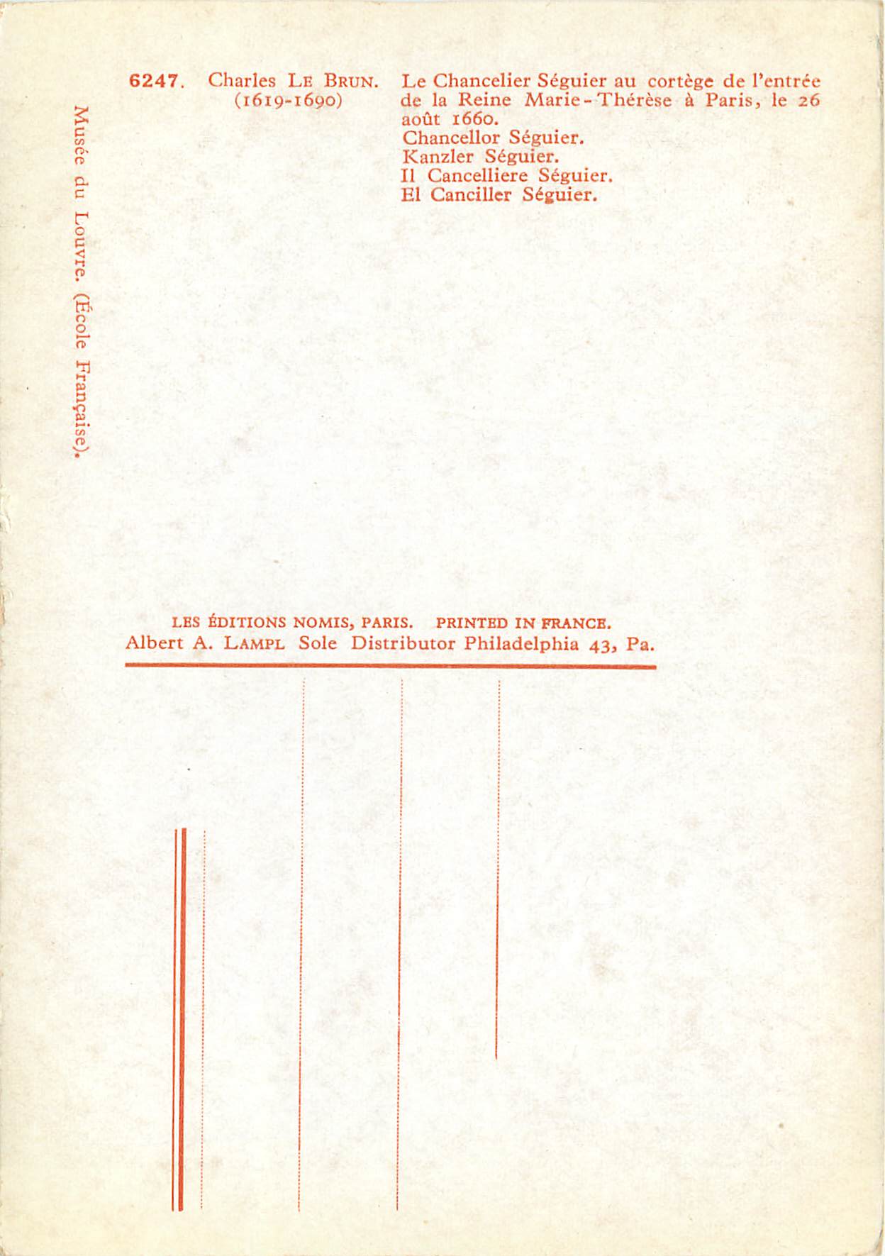 CPM Charles le brun (1619 1690) le chancelier sequier au cortege de l'entree de la reine marie therese a parie le 26 aou — Verso
