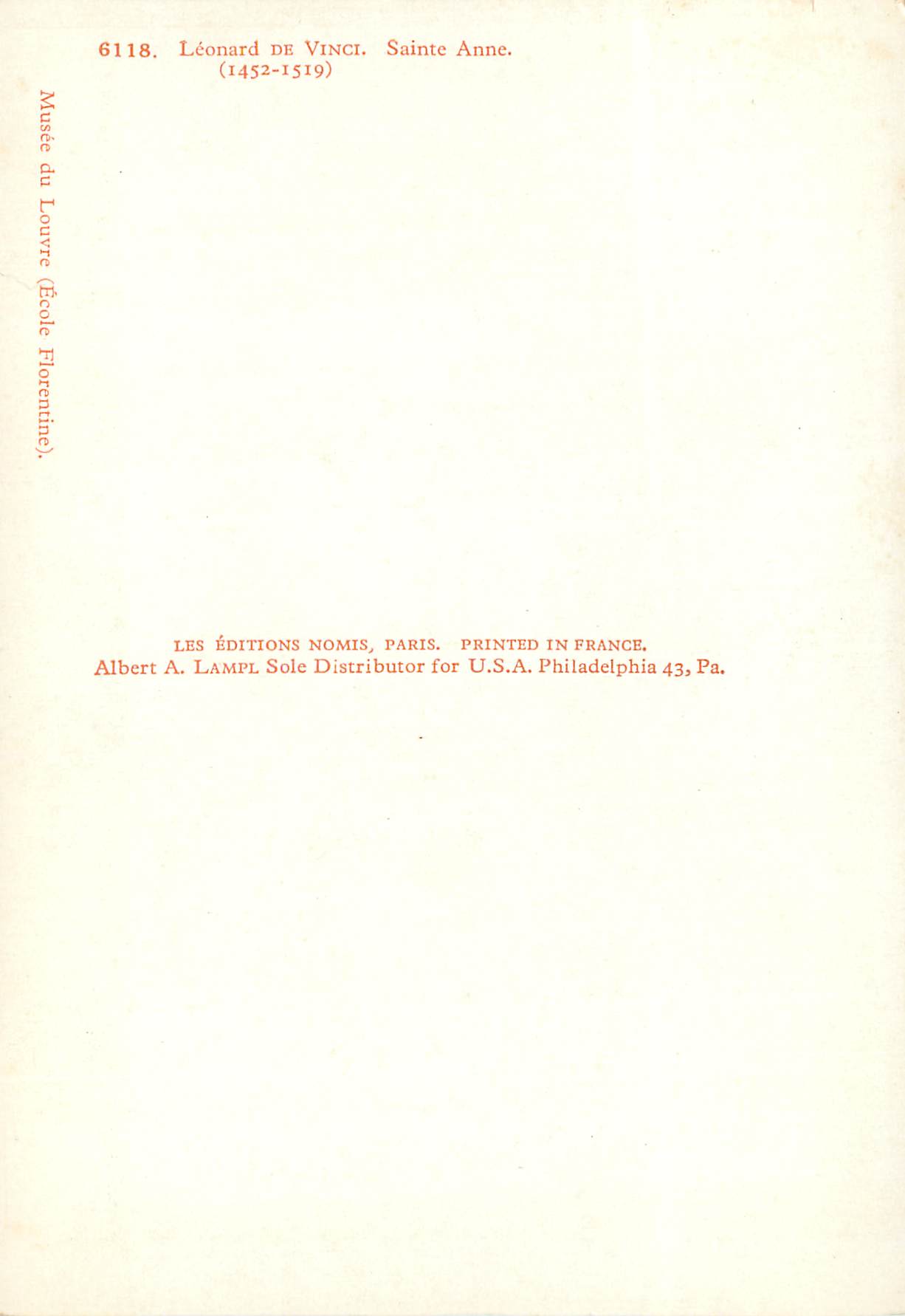 CPM Leonard de vinci (1452 1519) sainte anne — Verso