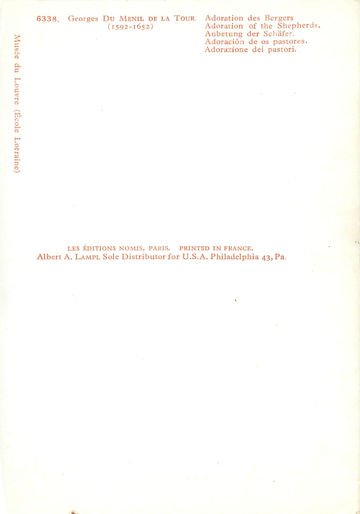 CPM Georges du menil de la tour (1592 1652) adoration des bergers — Verso