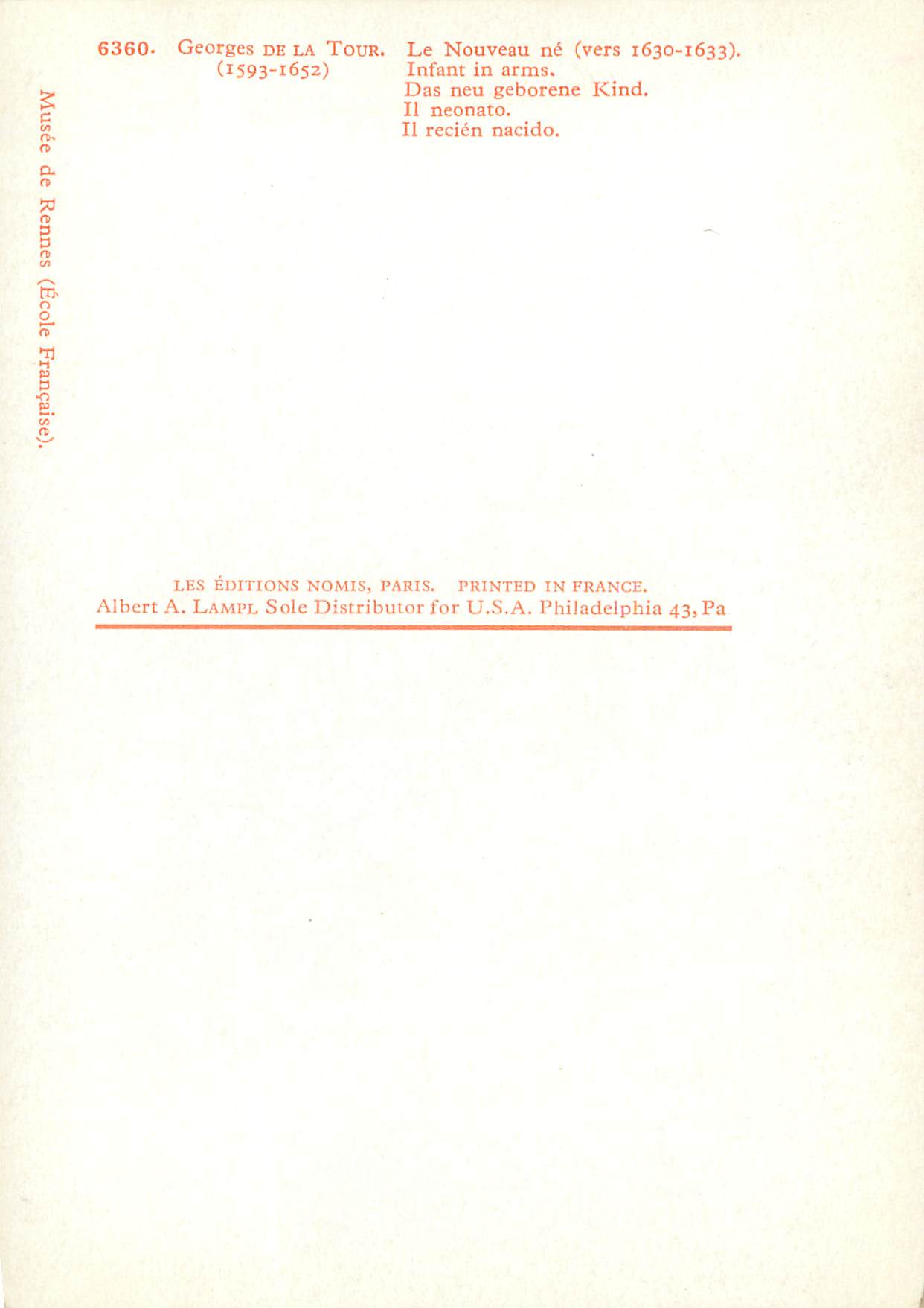CPM Georges du menil de la tour (1592 1652) le nouveau ne (vers 1630 1633) — Verso