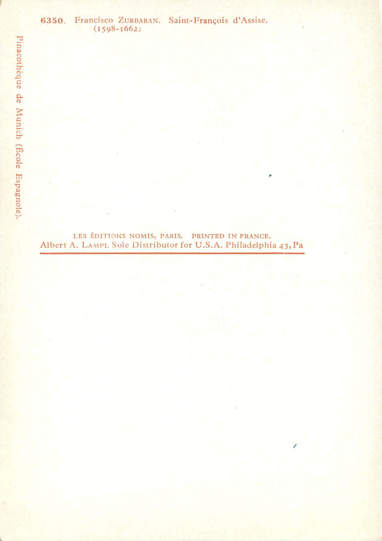CPM Francisco zurdaran saint francoin d'assise (1598 1662) — Verso
