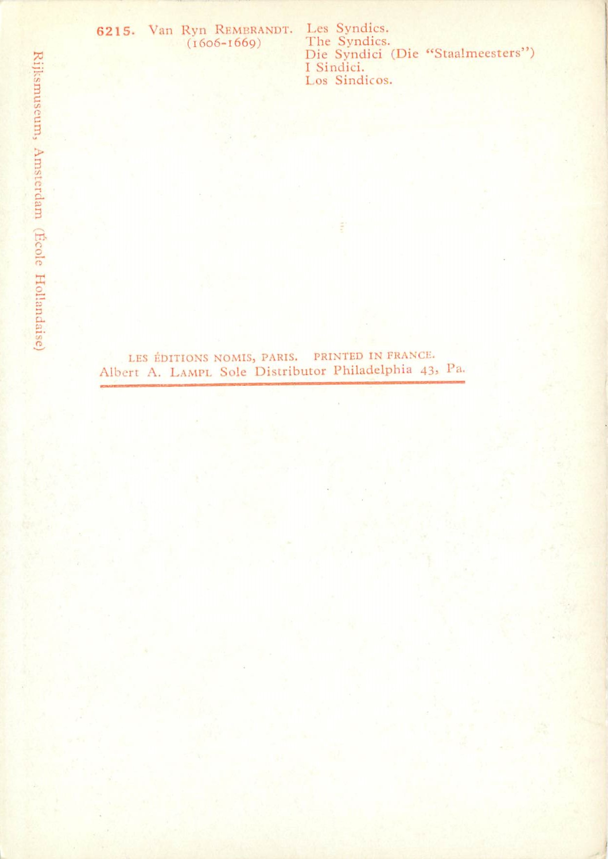 CPM Van ryn rembrandt (1606 0669) les syndies — Verso