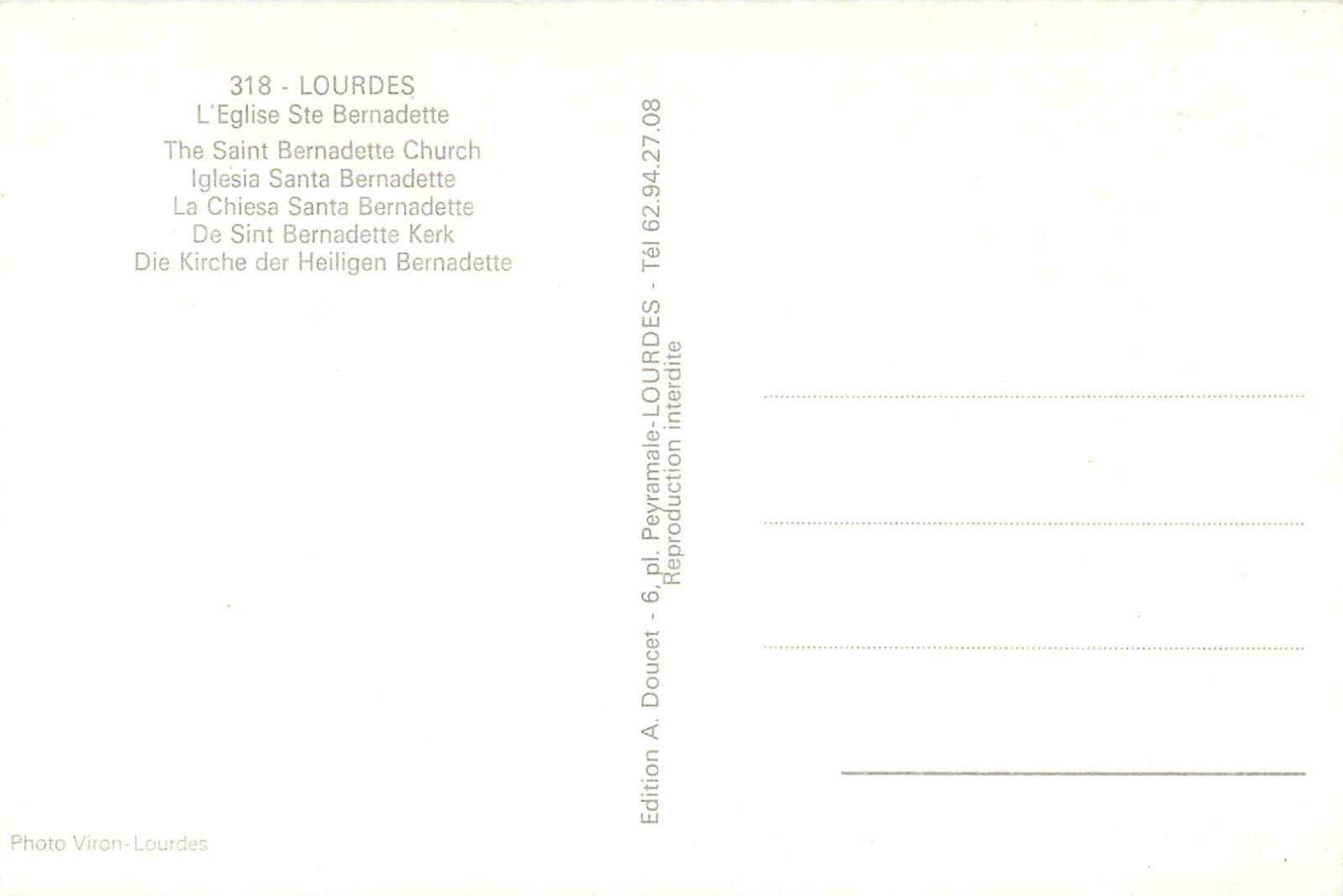 CPM Lourdes l'eglise ste bernadette — Verso