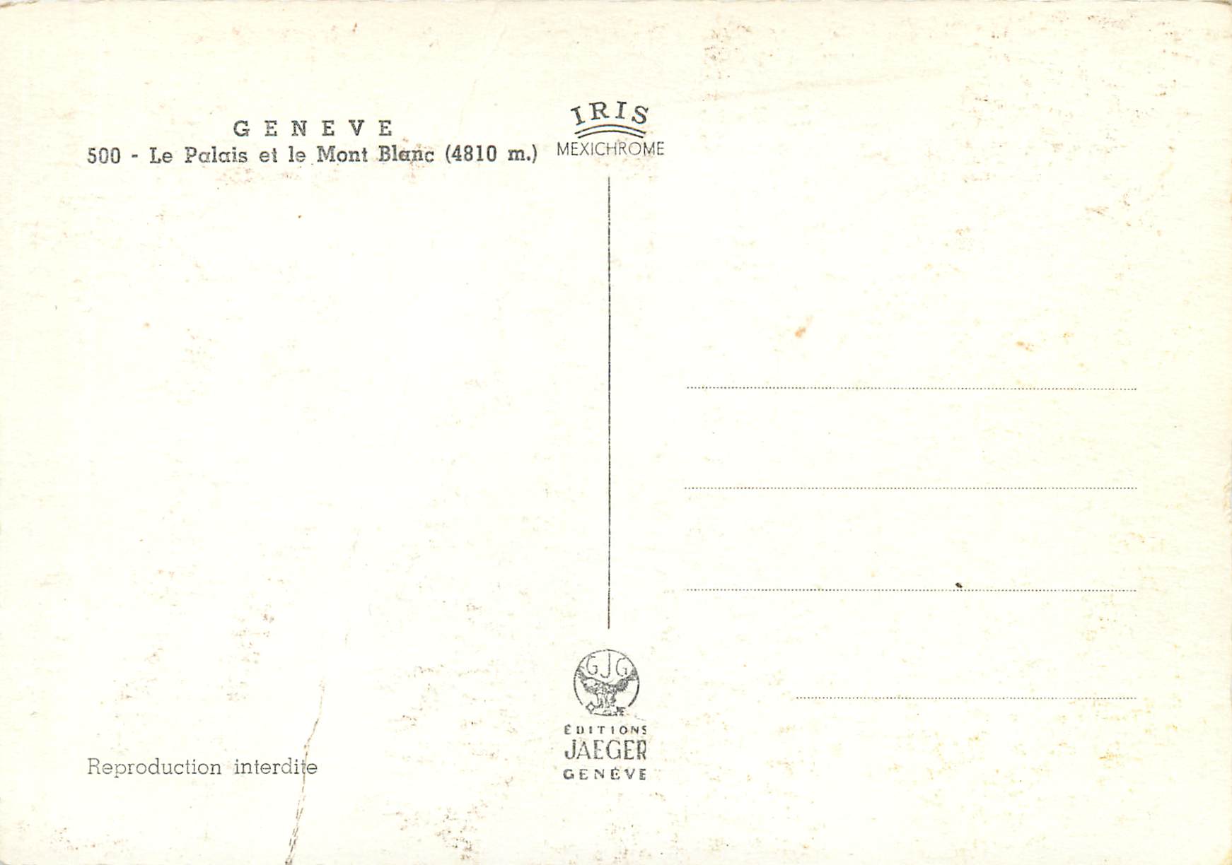 CPM Geneve le palais et le mont blanc (4810 m) — Rückseite