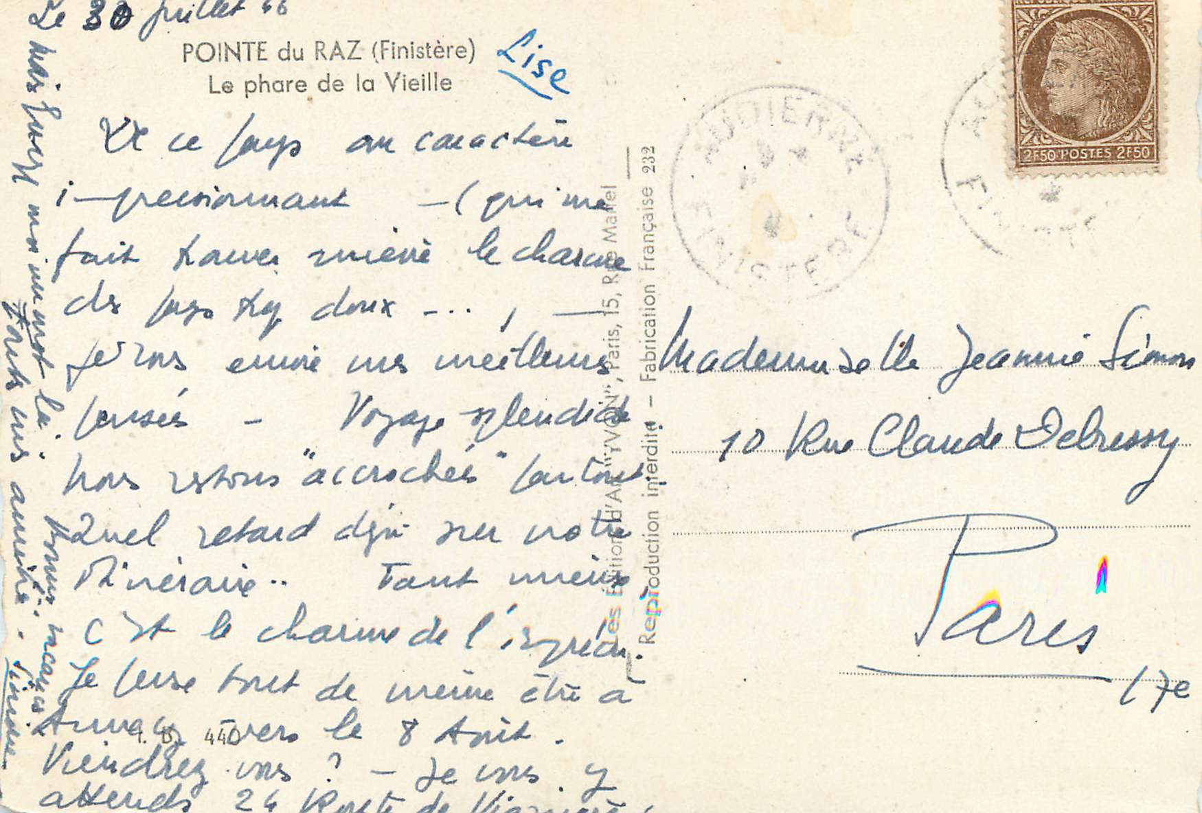 CPM Pointe du raz (finistere) le phare de la vieille — Rückseite
