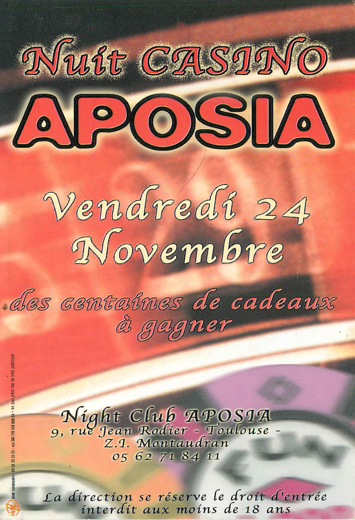CPM Nuit casino aposia Night club Aposia Rue Jean Rodier Toulouse ZI Montaudran — Rückseite