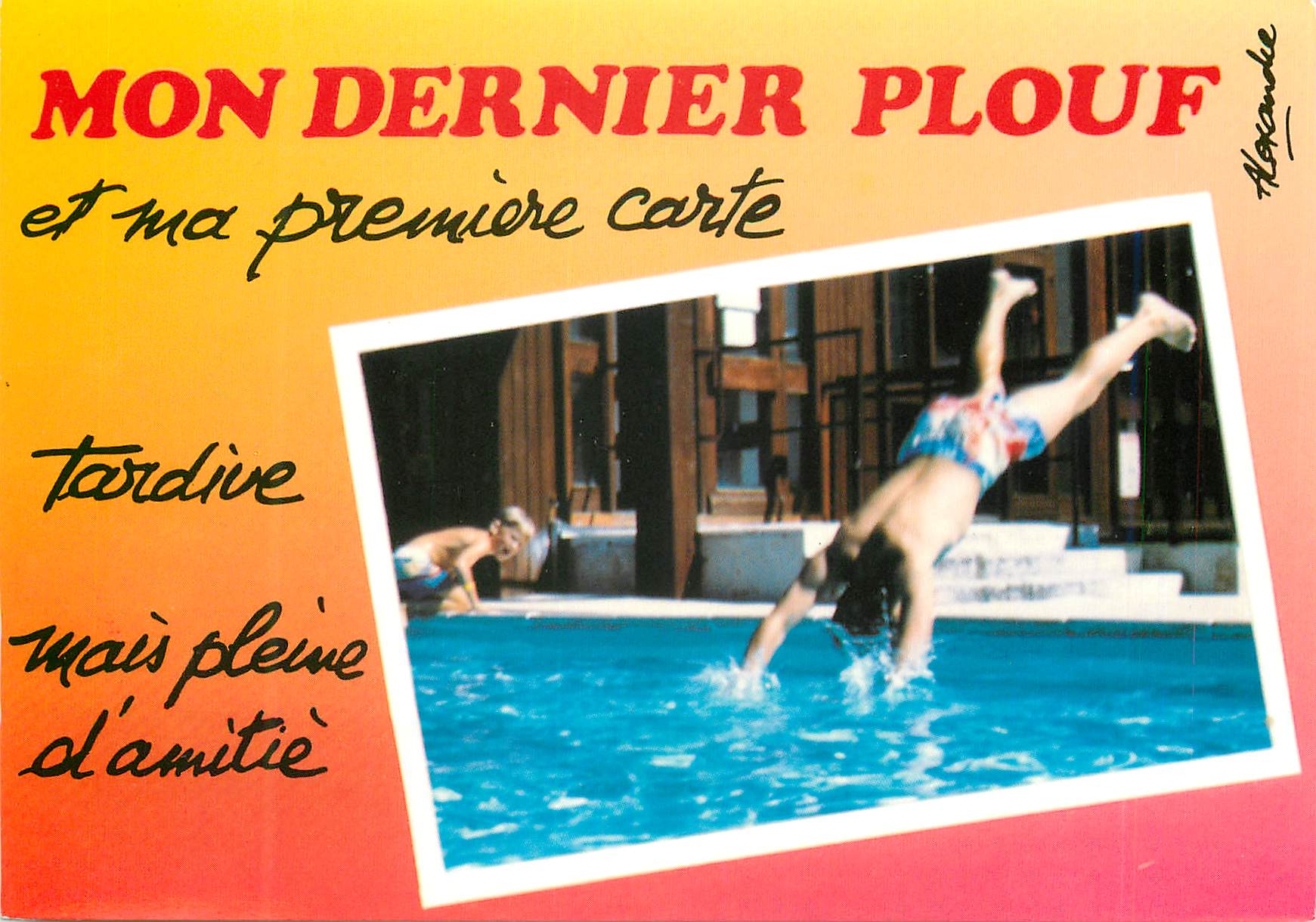 CPM Mon dernier plouf et ma premiere carte Piscine