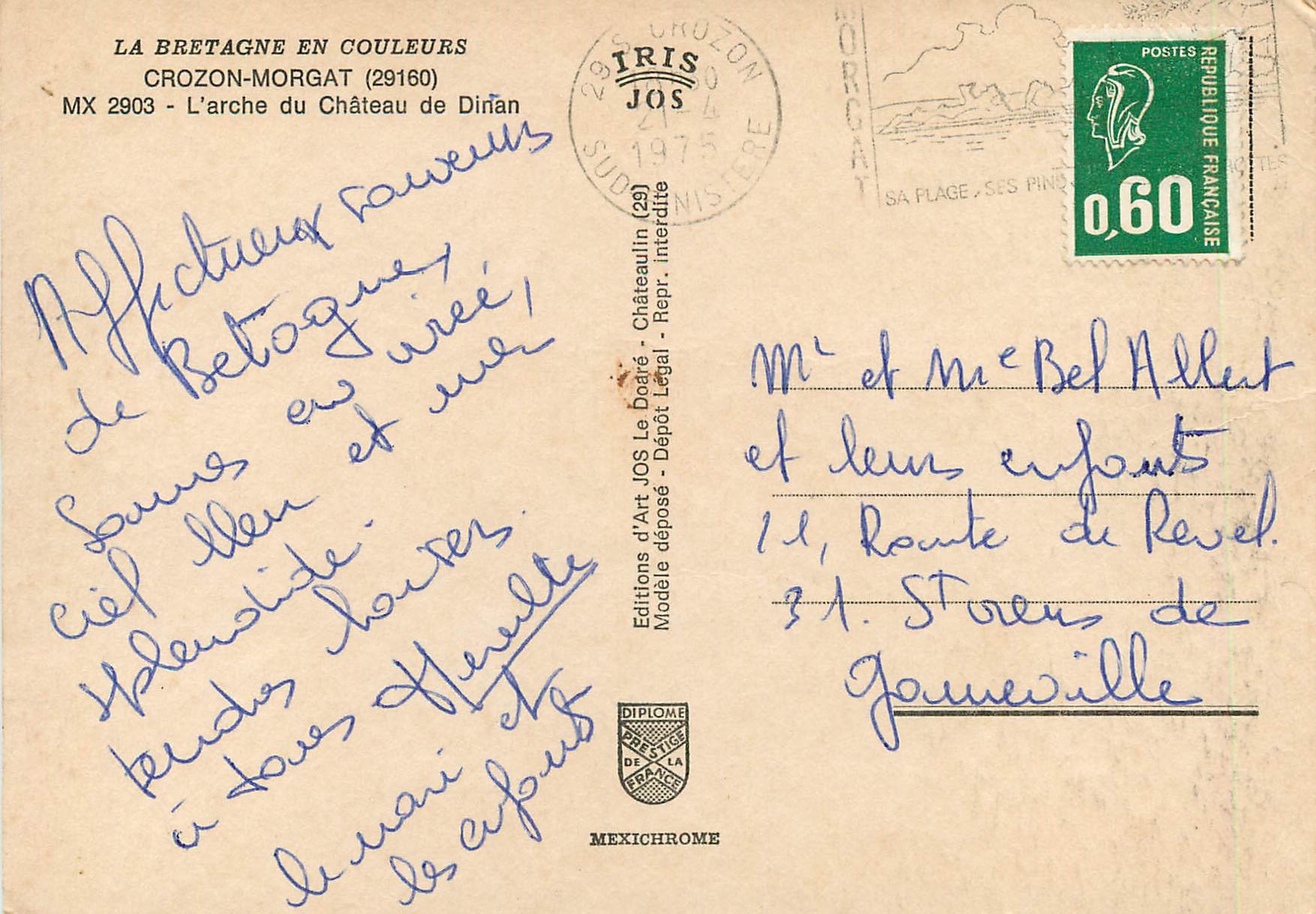 CPM La bretagne en couleurs crozon morgat l'arche du chateau de dinan — Rückseite