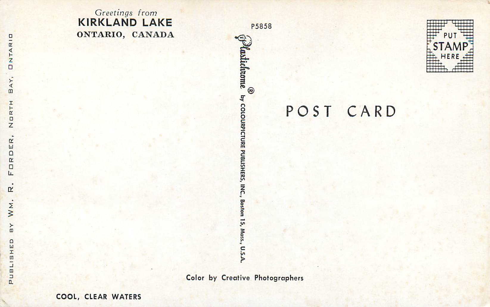 CPM Greeting from kirkland lake ontario canada — Back