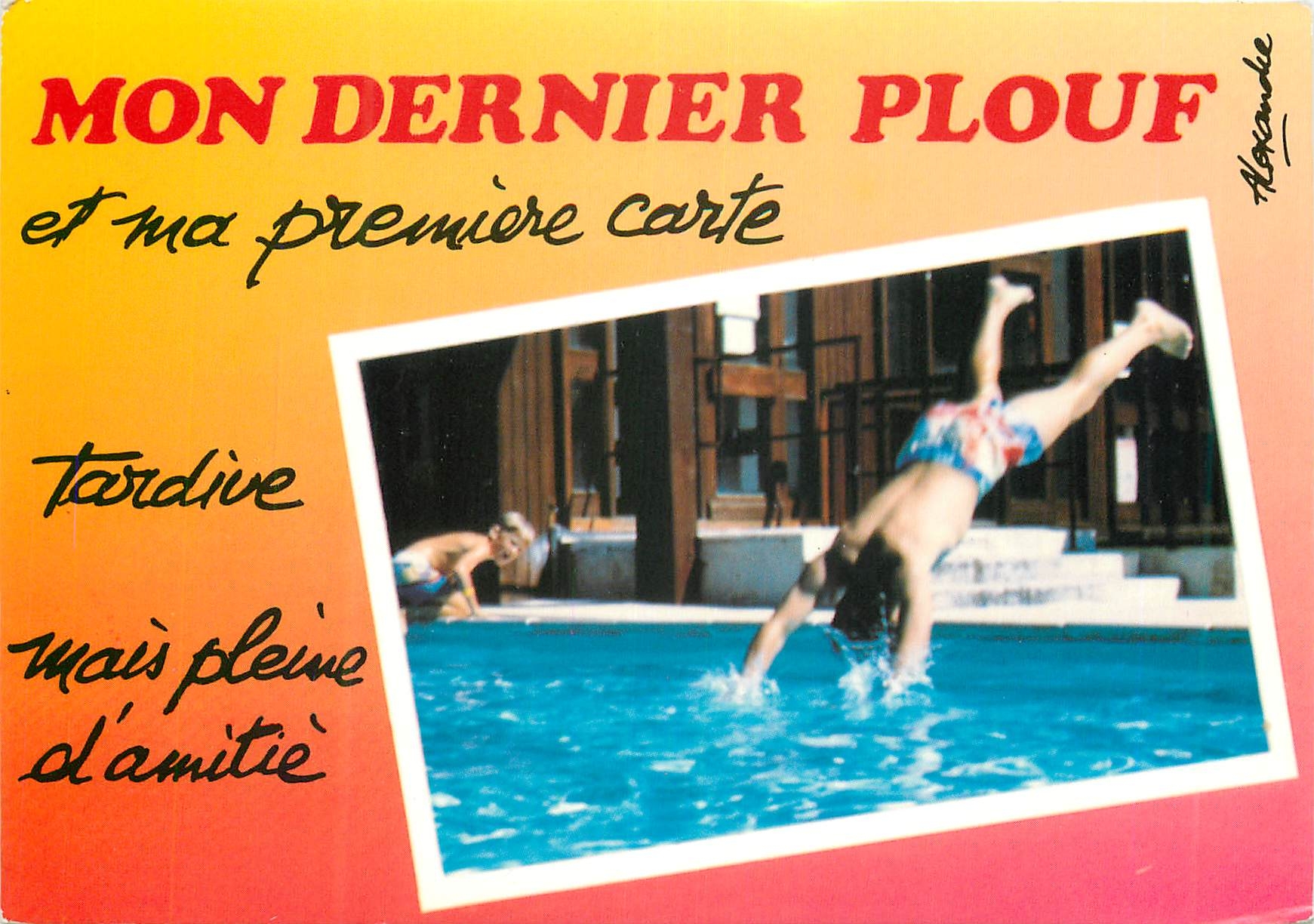 CPM Mon derniers plouf et ma premiere carte Piscine