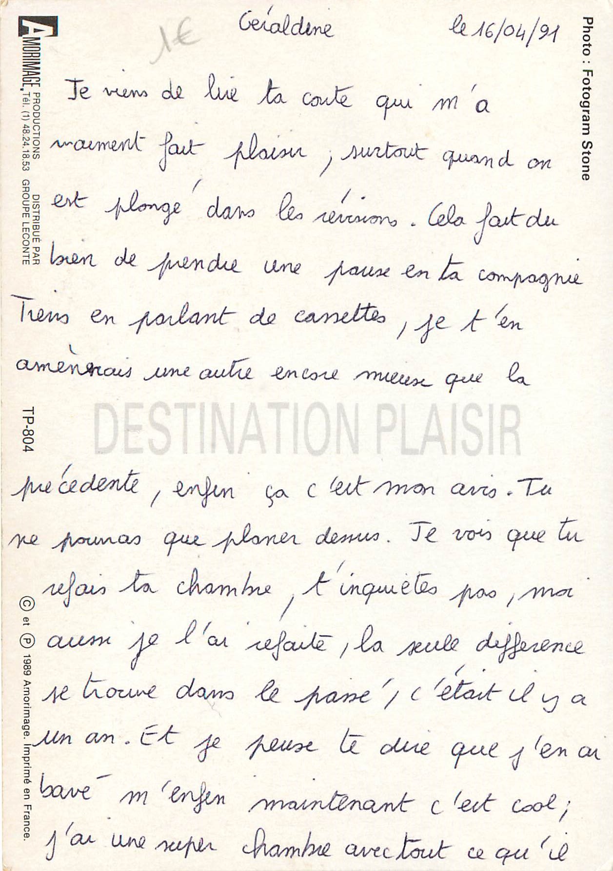 CPM Destination plaisir — Verso
