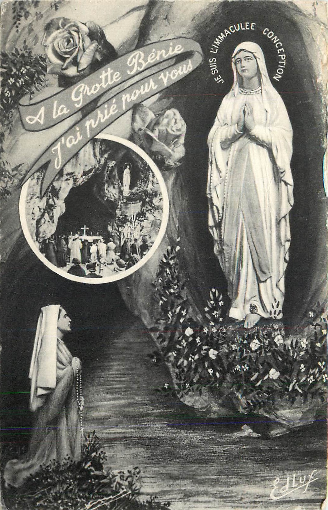 CPA Lourdes l'apparition et la grotte muraculeuse La Grotte benie j'ai prie pour vouss