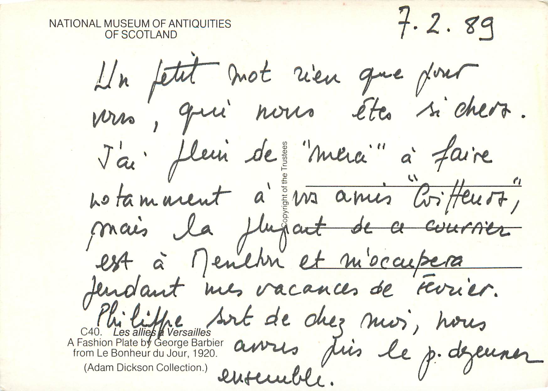 CPM National museum antiquities of scotland Les allies a Versailles George Bahier Militaria Adam Dickson collection — Back