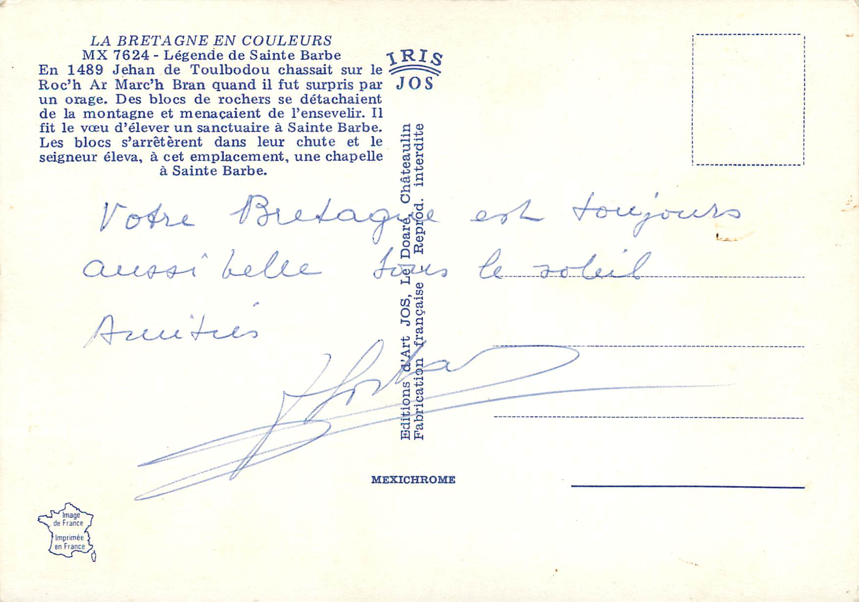 CPM La bretagne en couleurs legende de sainte barbe — Rückseite