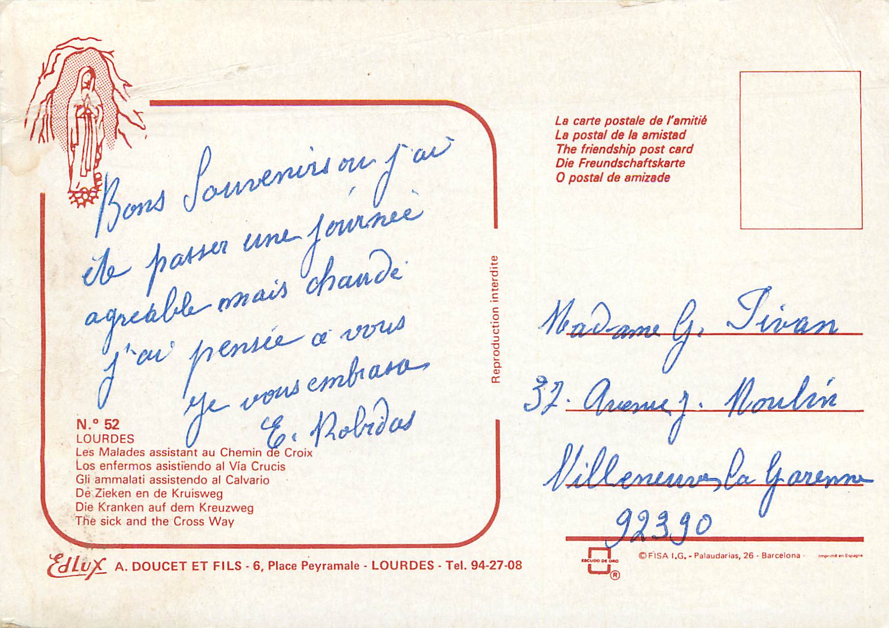 CPM Lourdes les malades assistant au chemin de croix — Verso