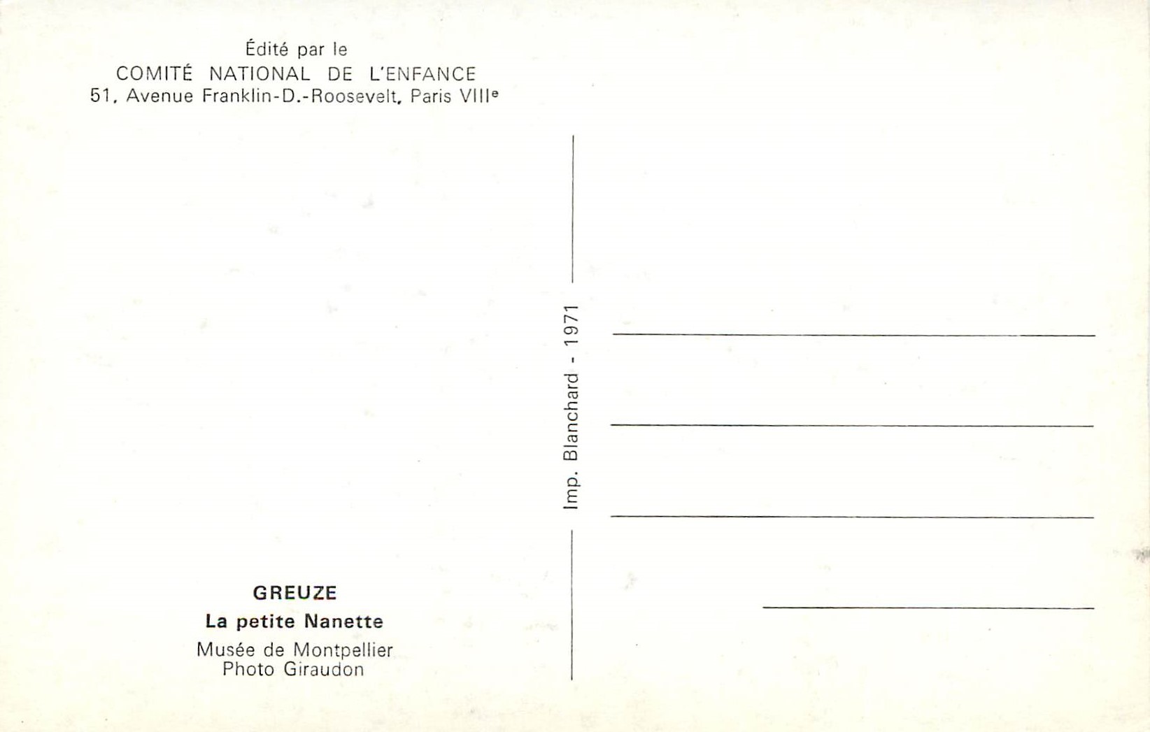 CPM Greuze la petite nanette — Rückseite