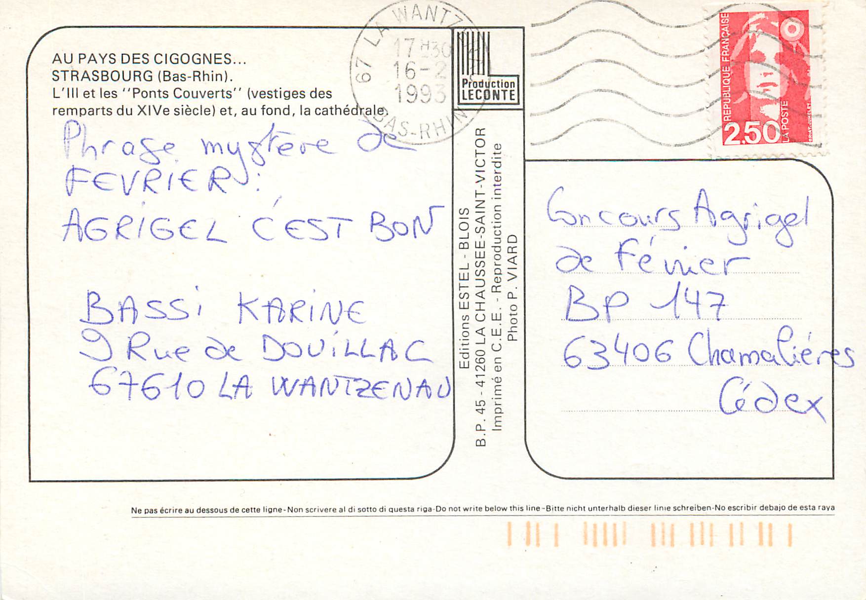 CPM Strasbourg (Bas rhin) l'ill et les ponts couverts — Verso